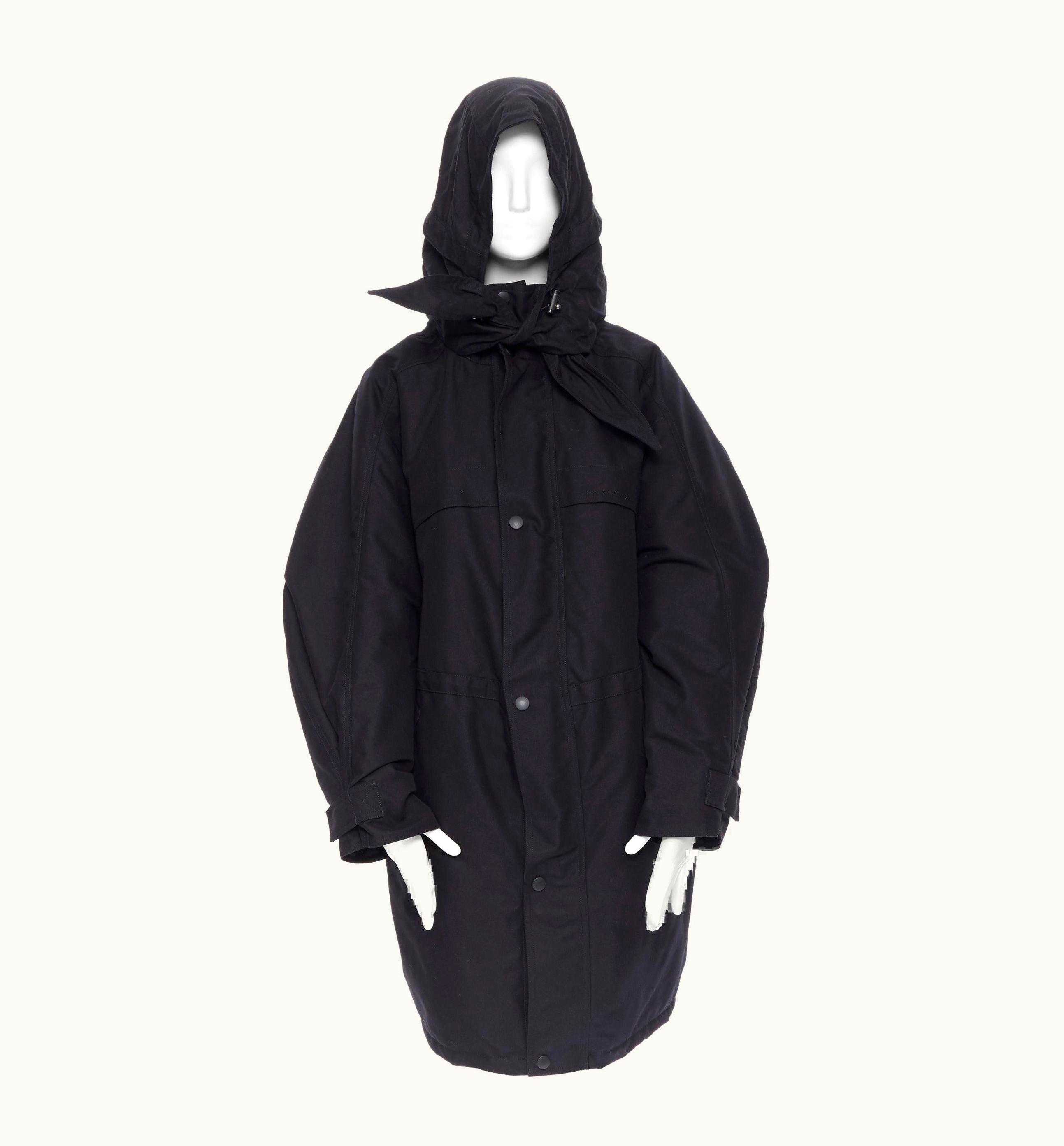 Balenciaga Balenciaga 2017 Tie Neck Black Padded Tie Neck Hooded Oversized Winter Coat