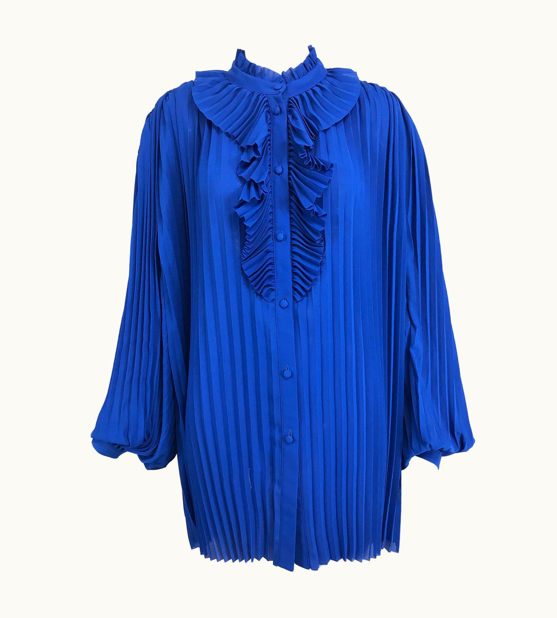 Balenciaga Balenciaga Resort 2017 Multi Style Royal Blue Pleated Tunic Blouse