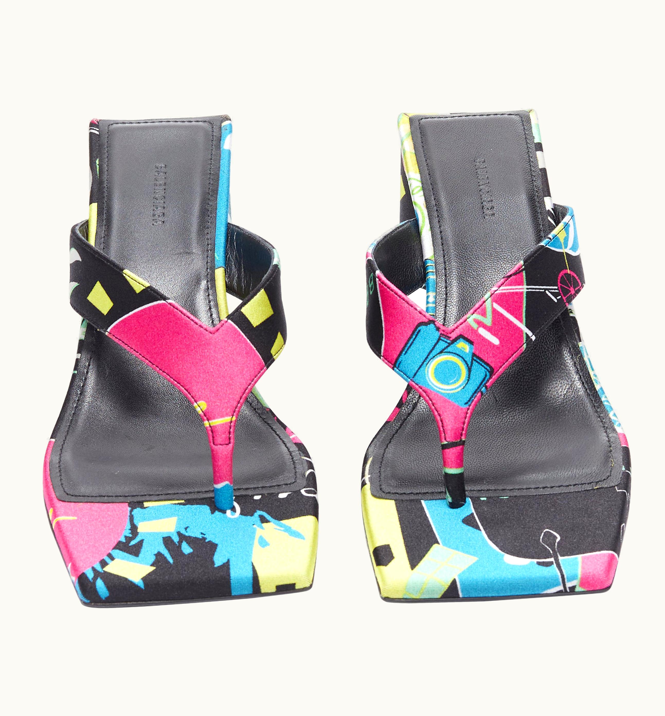 Balenciaga Balenciaga 2020 Floral Satin Square Toe Mid Heel Mule Thong Sandals UZ0589311