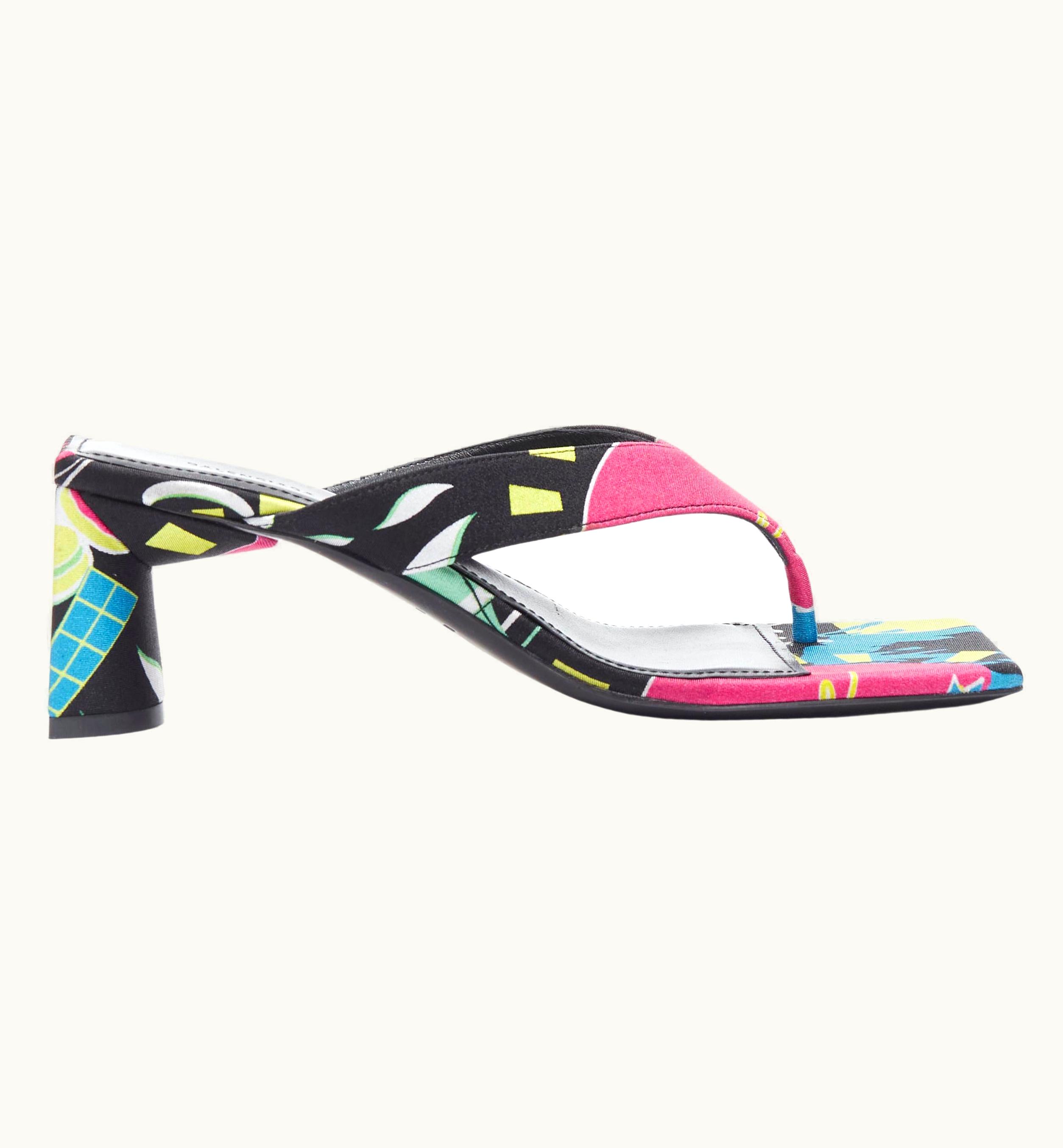 Balenciaga Balenciaga 2020 Floral Satin Square Toe Mid Heel Mule Thong Sandals UZ0589312