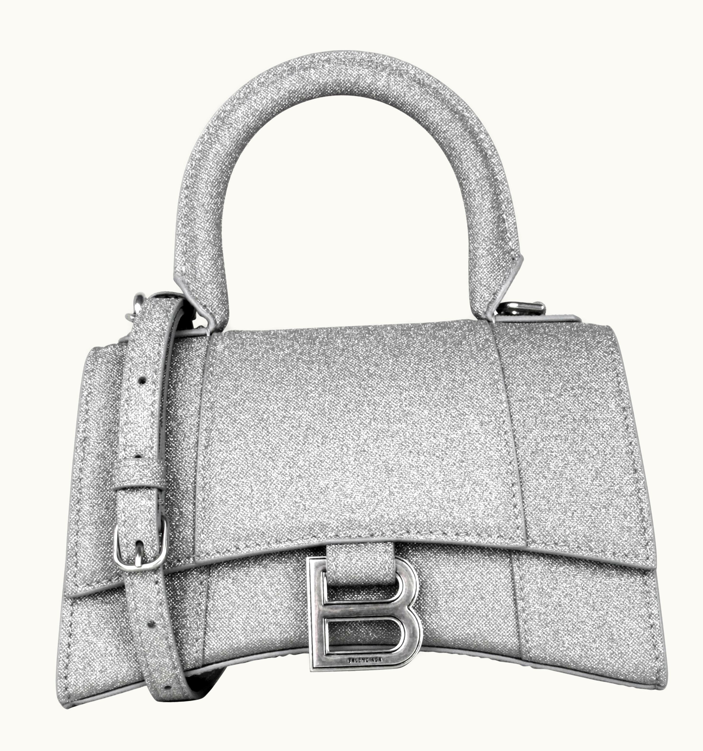 Balenciaga Balenciaga Silver Glitter Hourglass Top Handle Crossbody Bag