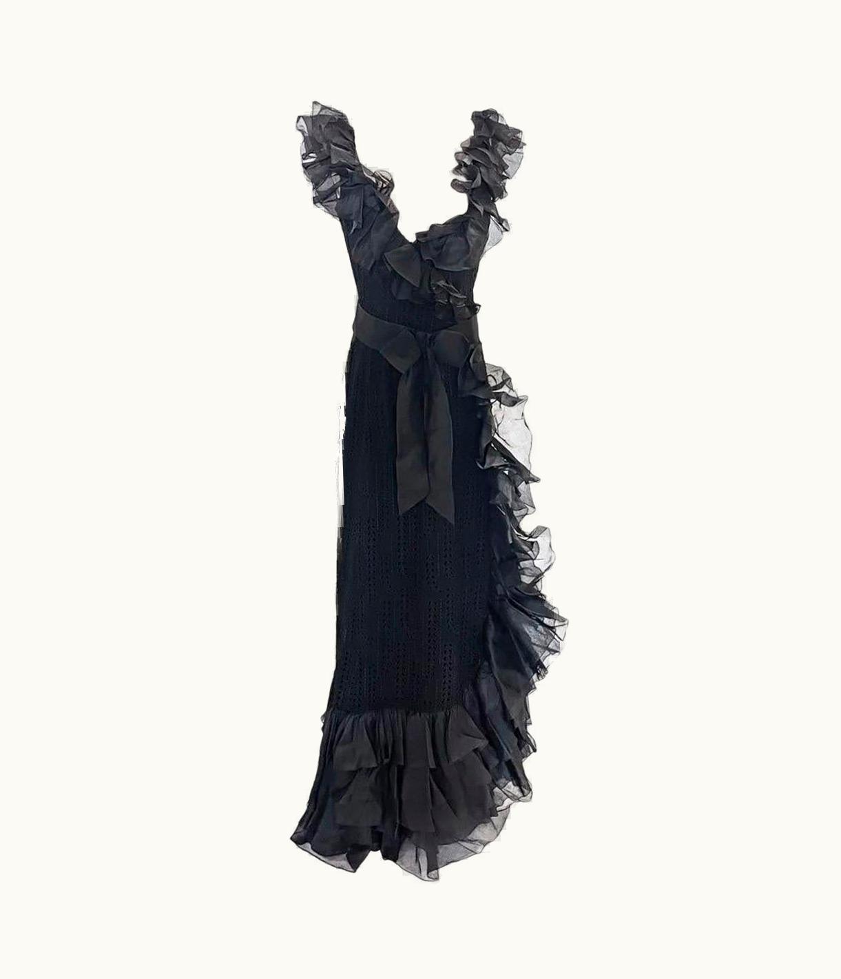 Chanel Vintage Chanel Hc Eyelet Ruffle Gown 1979