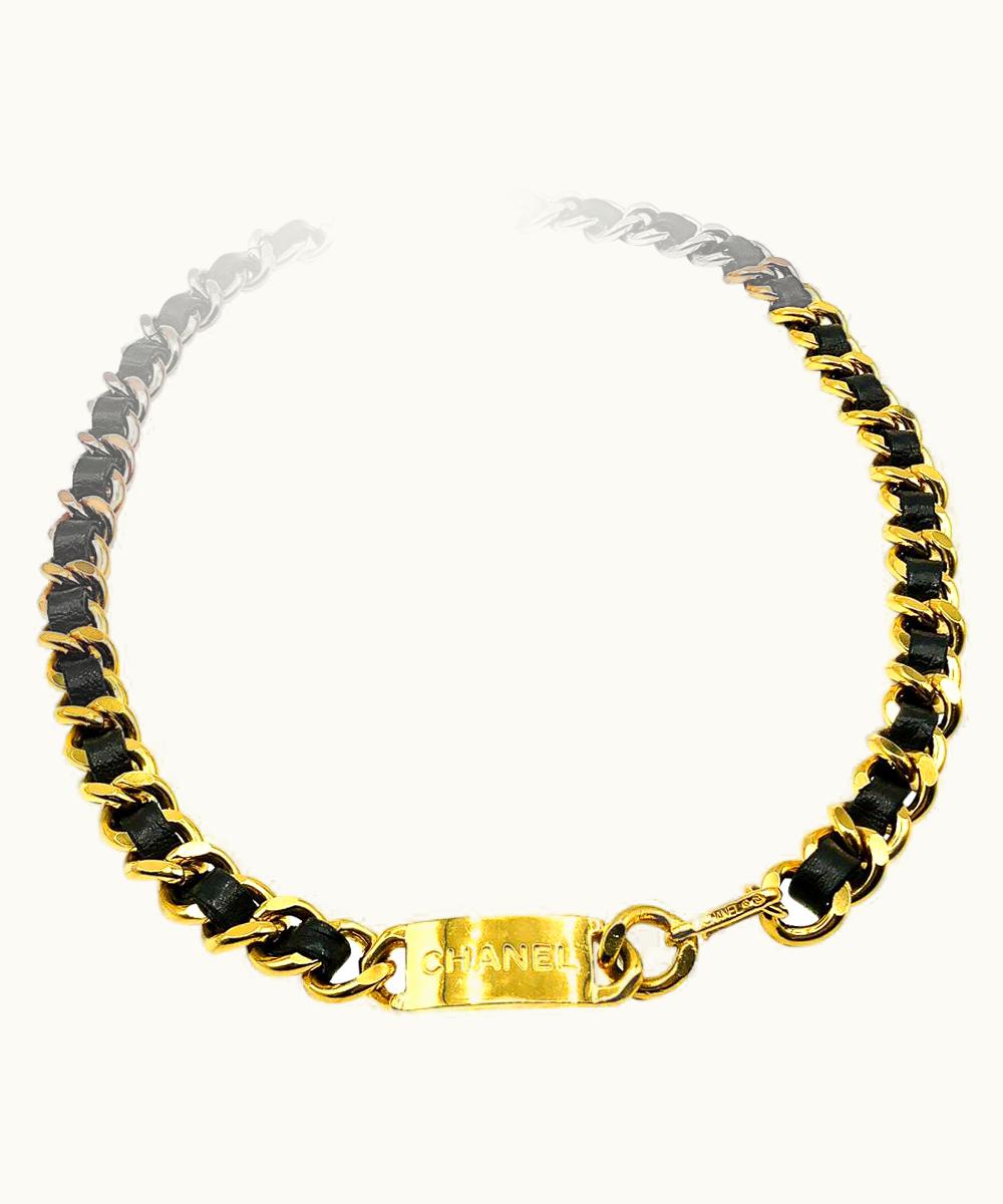 Chanel Vintage Chanel Gold Chain & Leather Logo Belt 1980s