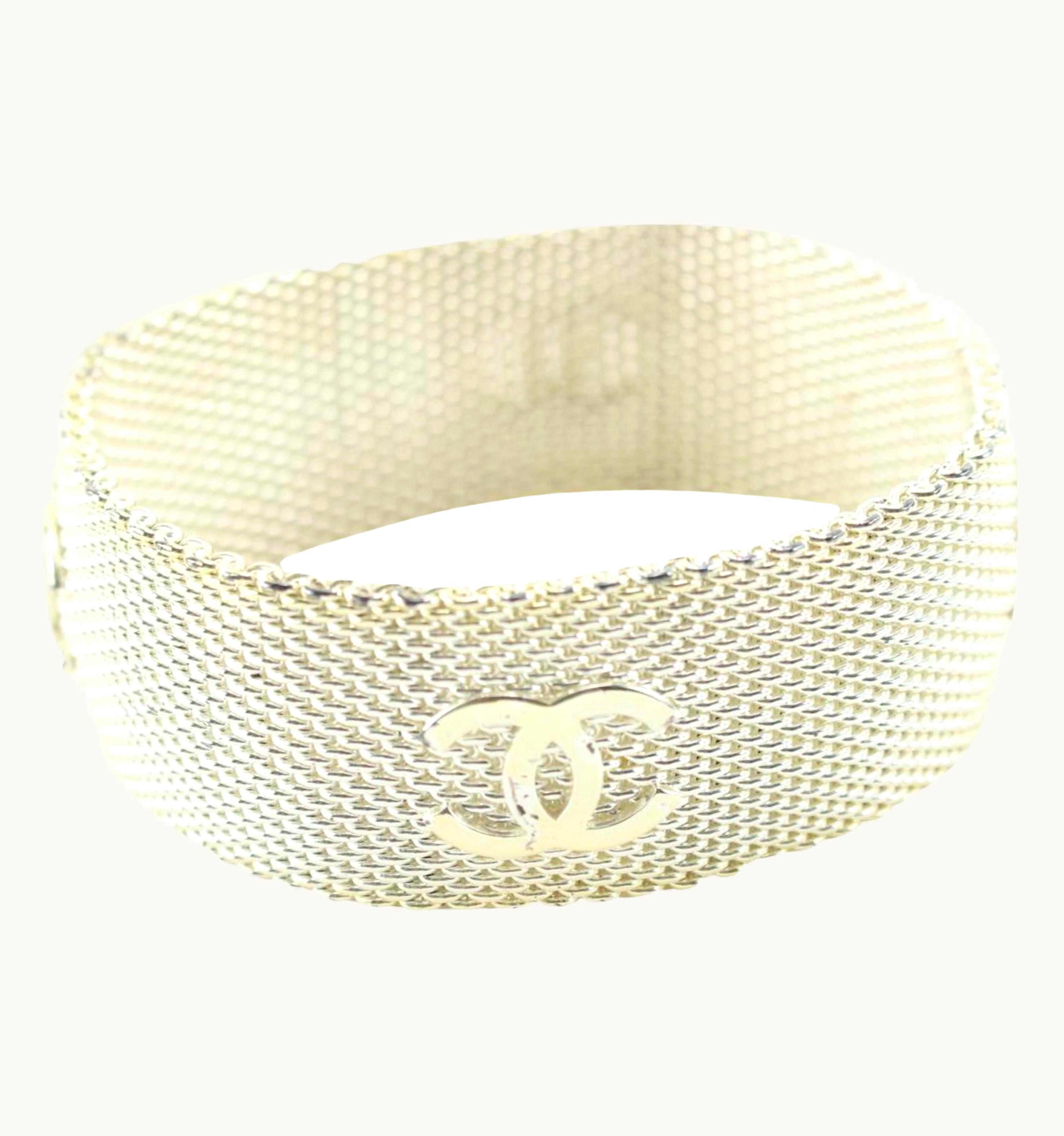 Chanel Chanel Silver Mesh Chainlink Cc Cuff Bangle Bracelet 34ck811s