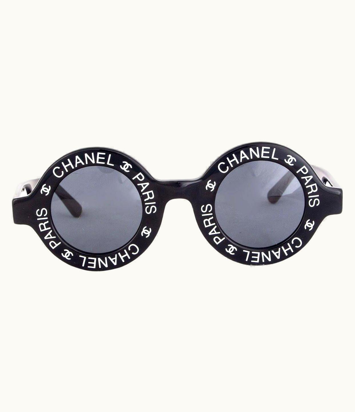 Chanel Chanel Black Vintage 1993 Round Logo Sunglasses Grey Lens UZ0589348