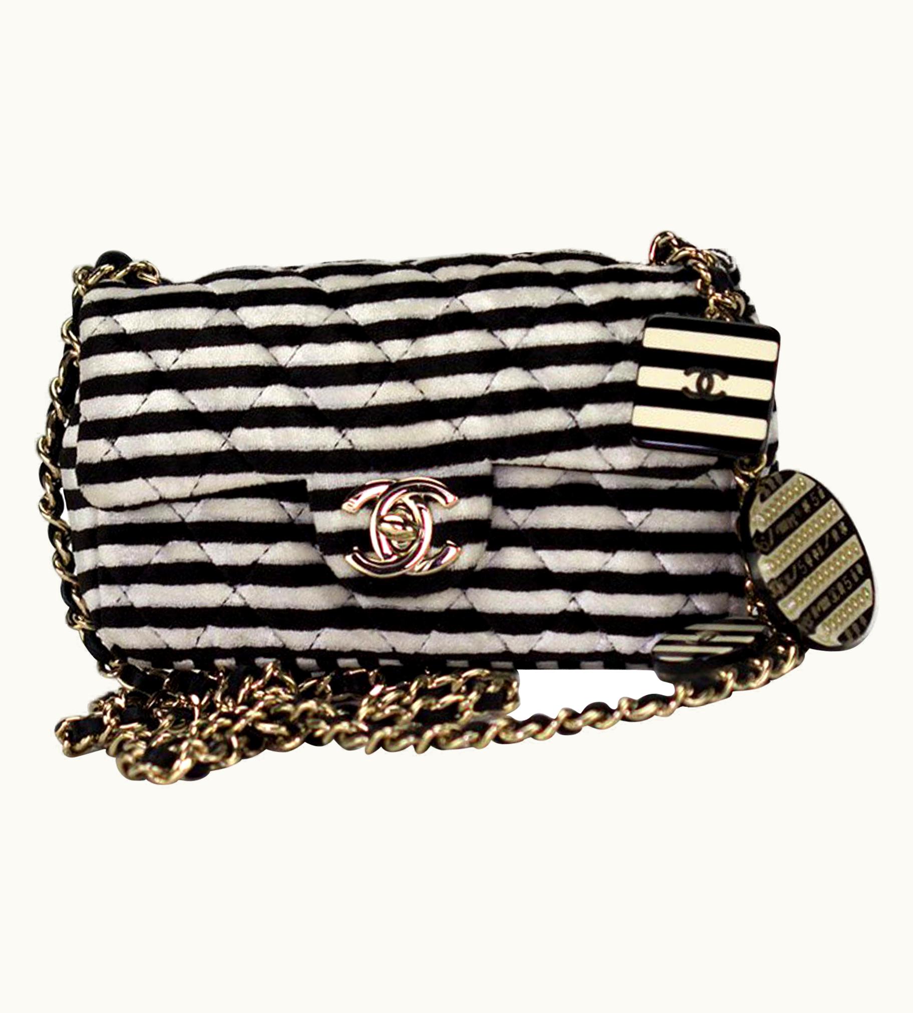 Chanel Chanel VInatage Rare Striped Micro Mini Charm Velvet Crossbody Classic Flap Bag