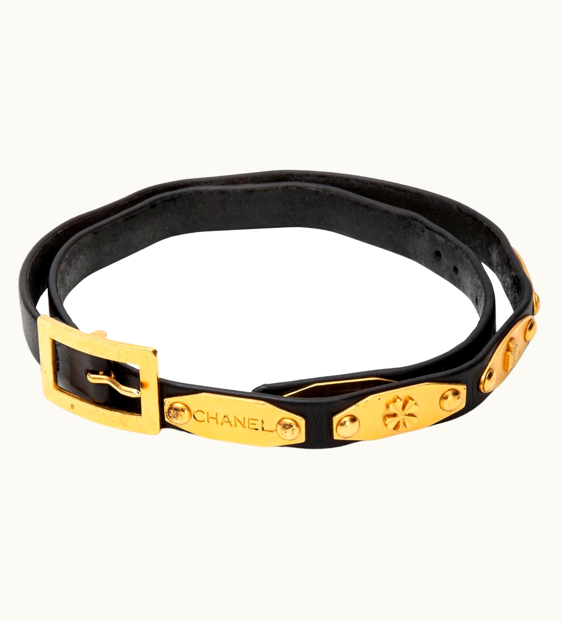 Chanel Chanel Vintage Black Leather Icon 1995 Buckle Waist Belt (70/28)