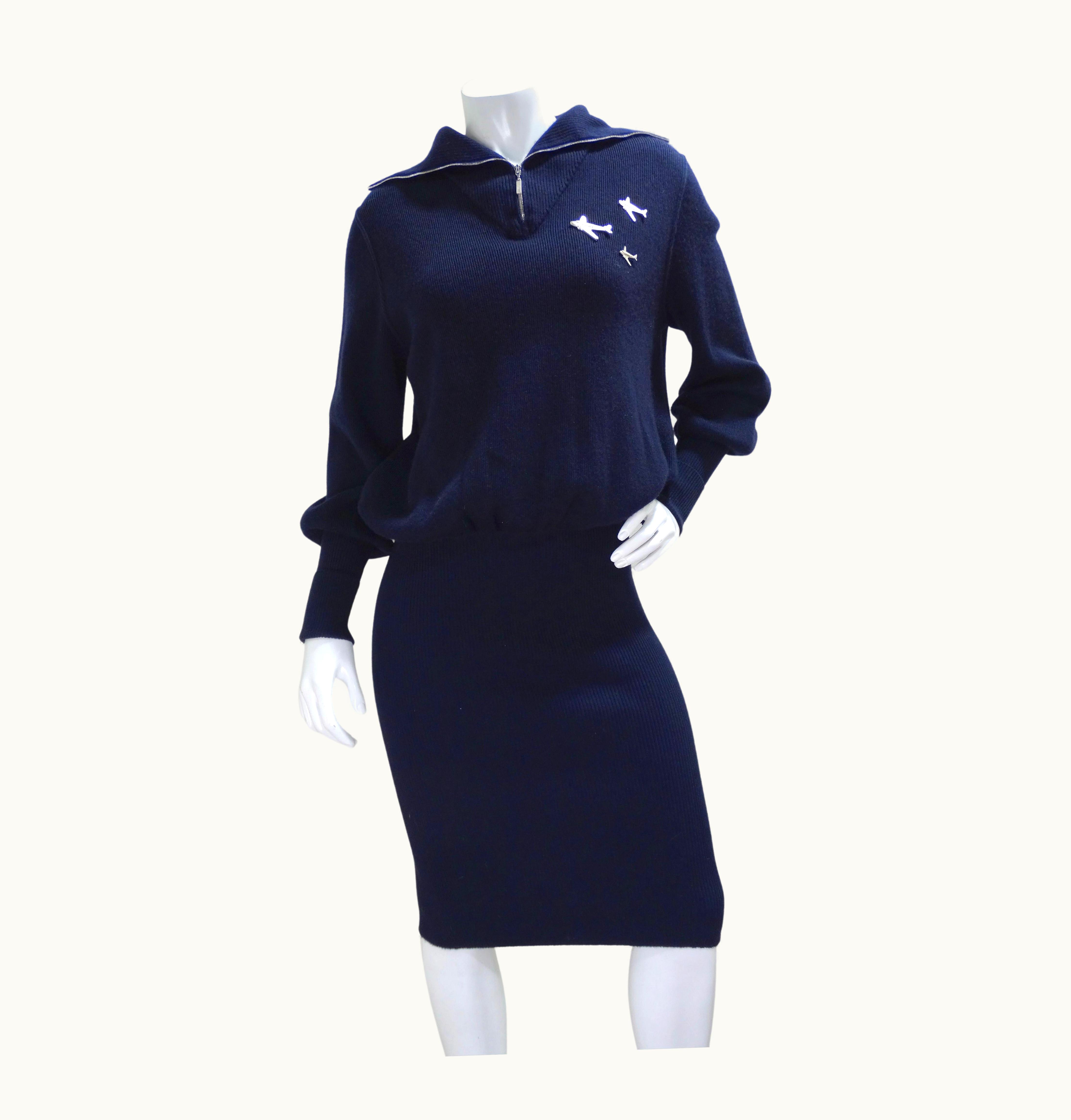 Chanel Chanel Cashmere Knit Plane Pins Navy Blue Dress