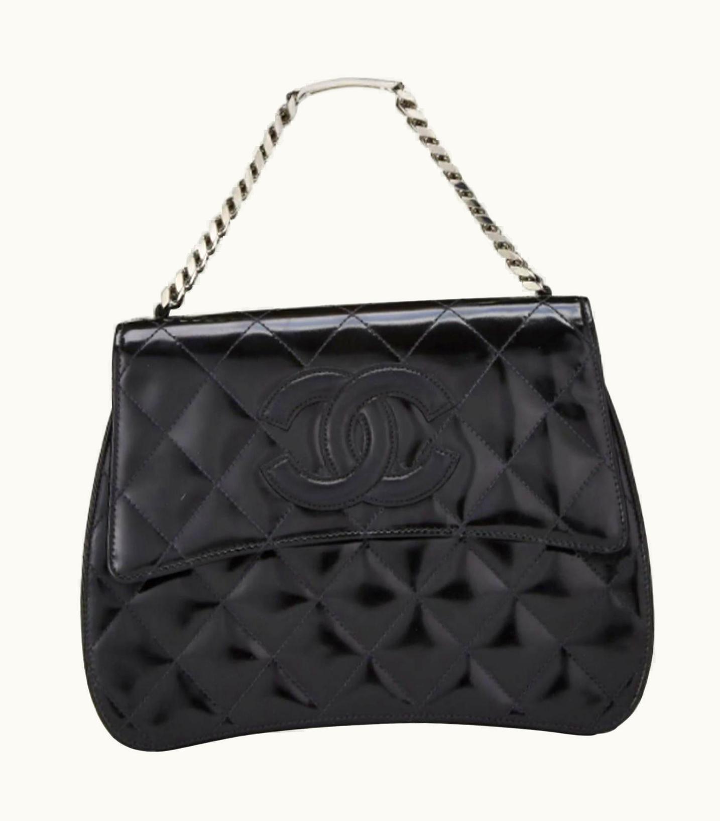 Chanel Chanel Vintage 1997 Name Plate Black Patent Leather Top Handle Bag