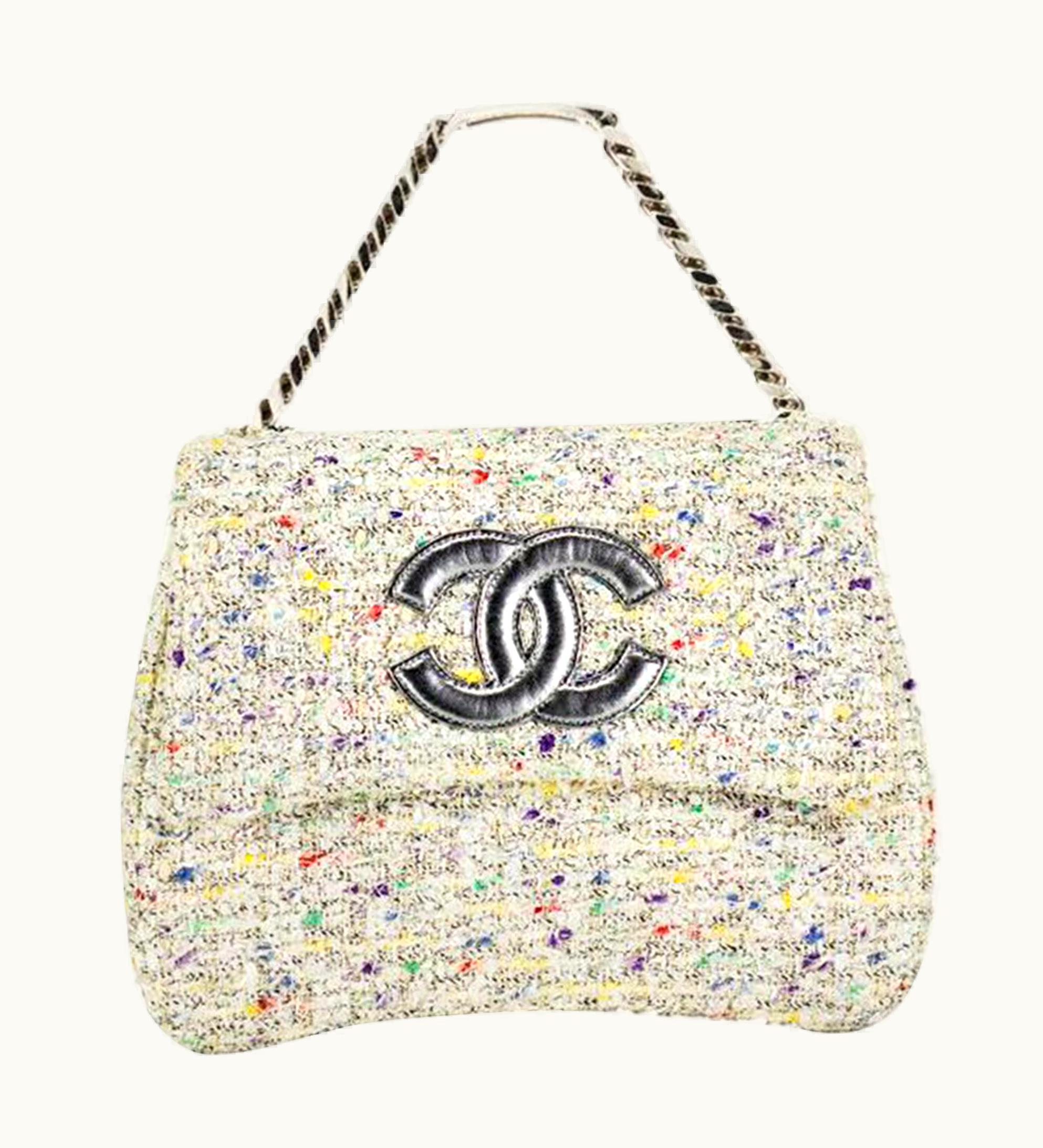 Chanel Chanel Bag With Top Handle Classic Flap Vintage Logo Nameplate Tweed Clutch