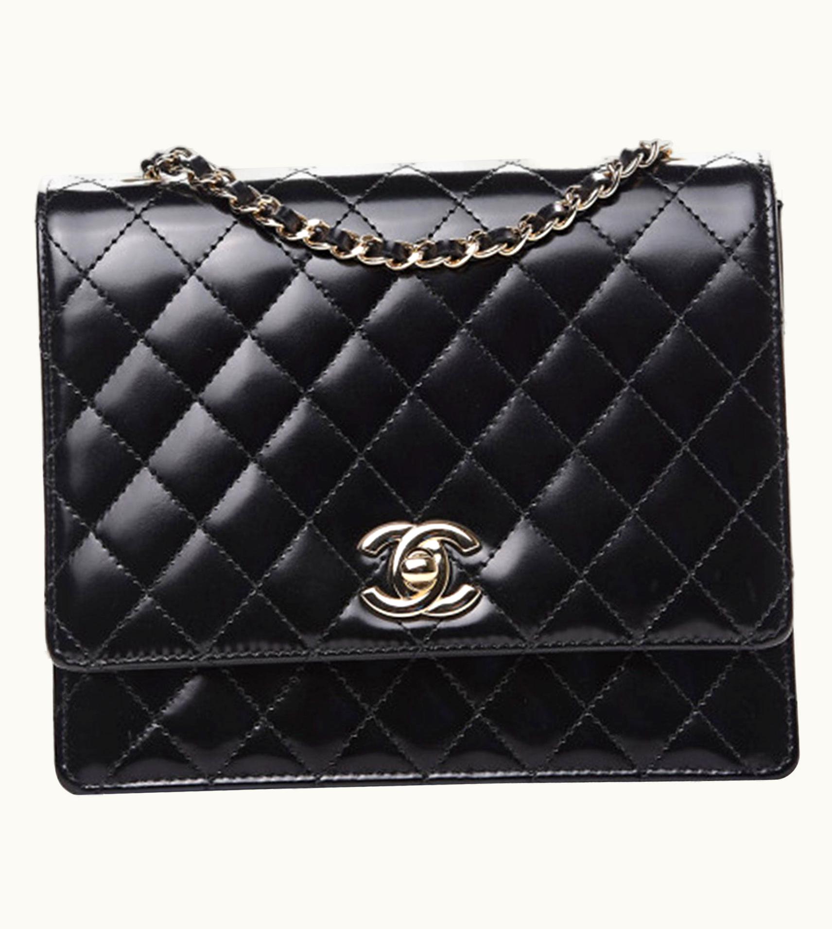 Chanel Chanel Black Quilted Rare Mini Classic Patent Flap Bag Silver Hardware Vintage