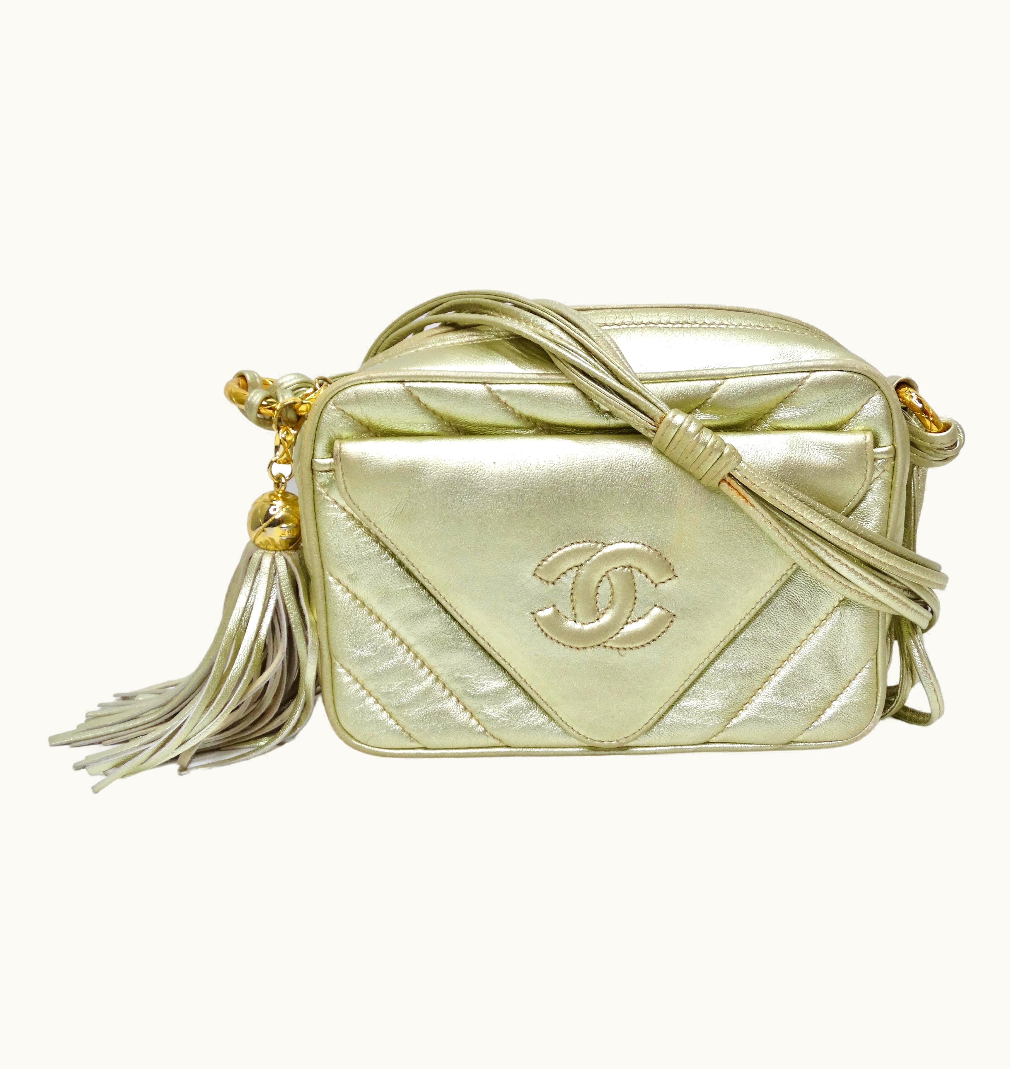 Chanel Chanel Vintage Gold Metallic Cc Tassel Crossbody Bag