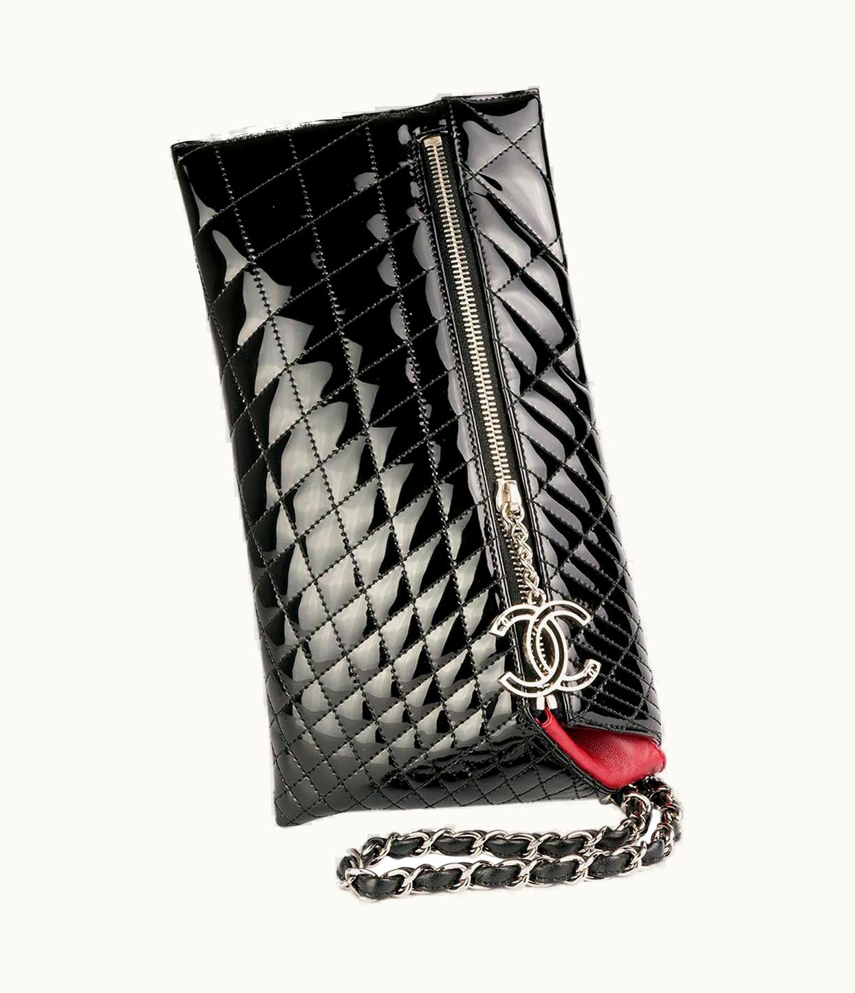 Chanel Chanel Patent Leather Long Zip Quilted Gala Clutch