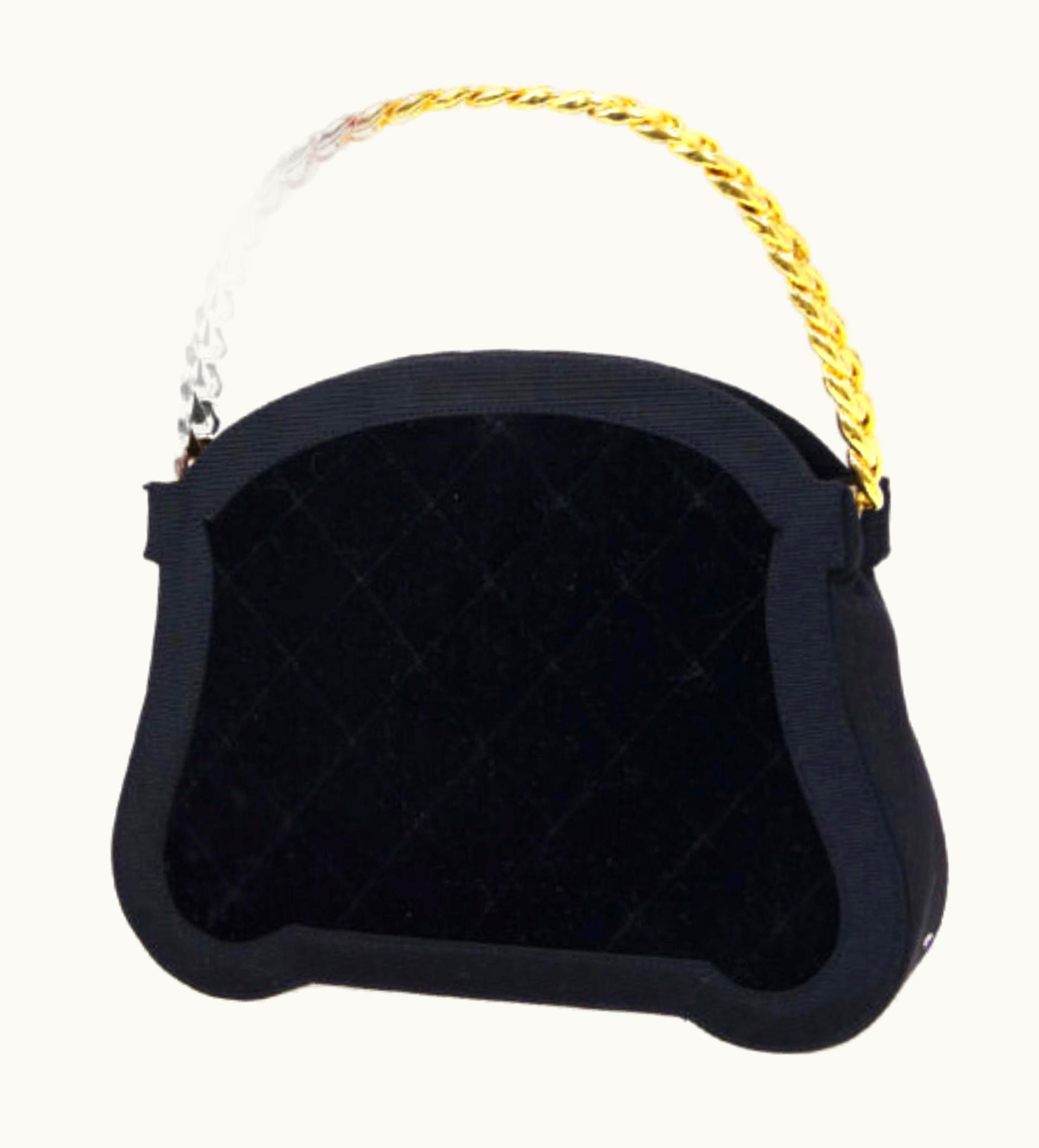 Chanel Chanel Black Velvet Vintage 80' Micro Mini Top Handle Minaudière Clutch