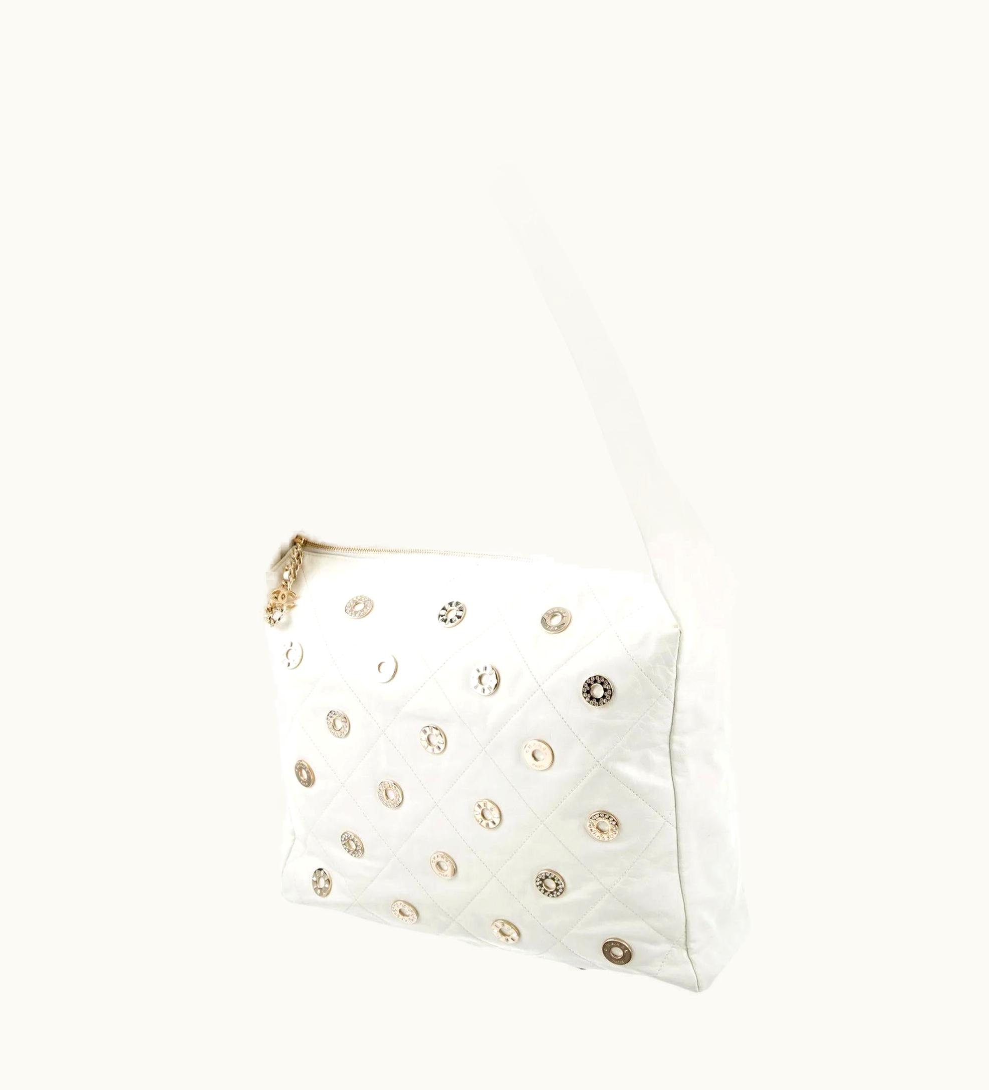 Chanel Chanel Rare Vintage 22 White Quilted Swarovski CharmShoulder Hobo Tote Bag