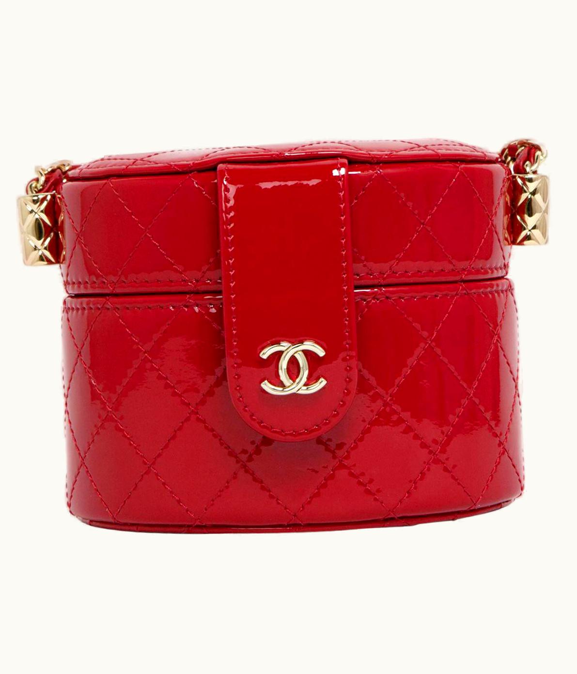 Chanel Chanel Micro Mini Red Quilted Patent Leather Jewelry Box Crossbody Bag
