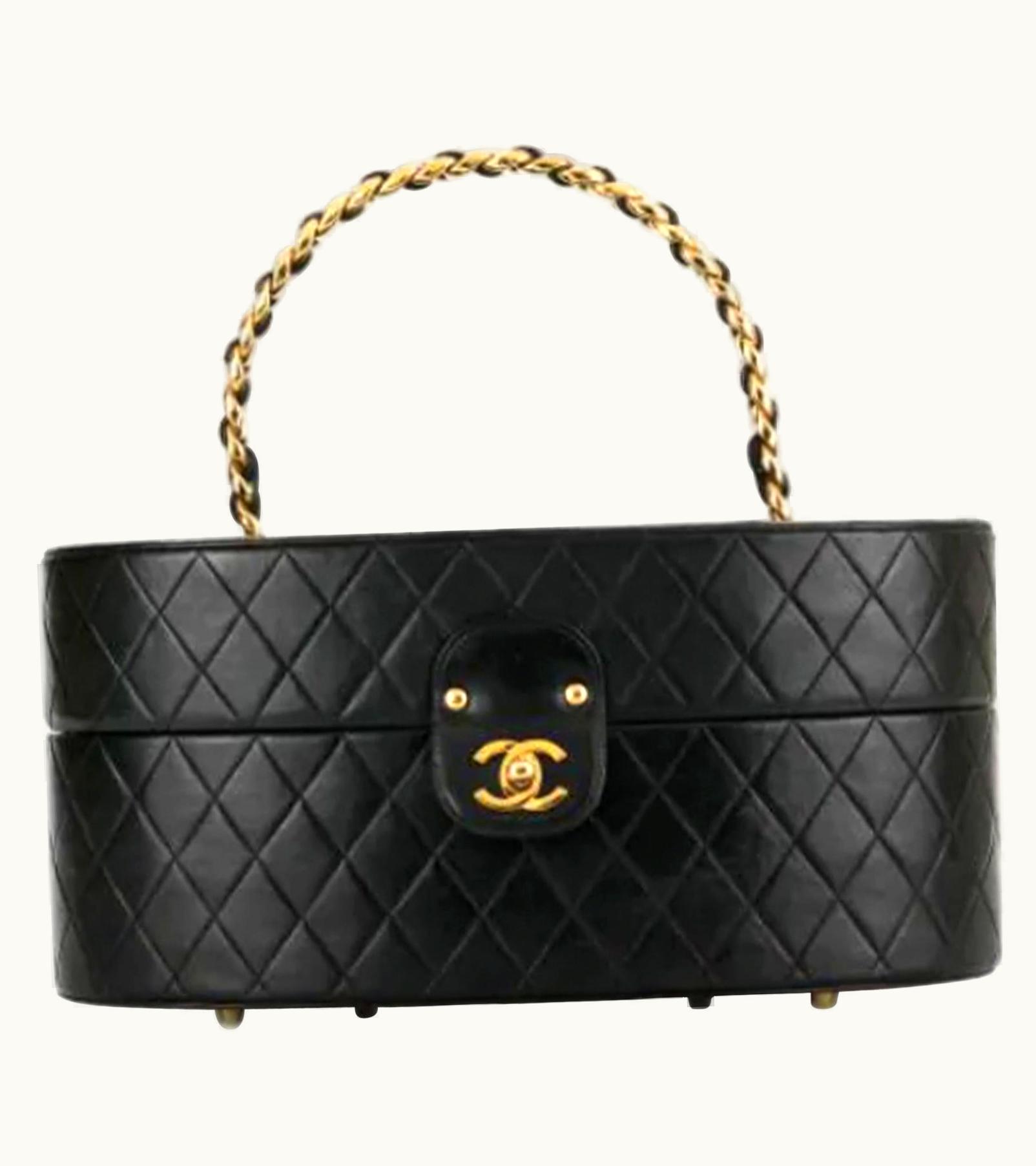Chanel Chanel Vintage 1988 Quilted Black Lambskin Train Case Leather Home Decor Trunk