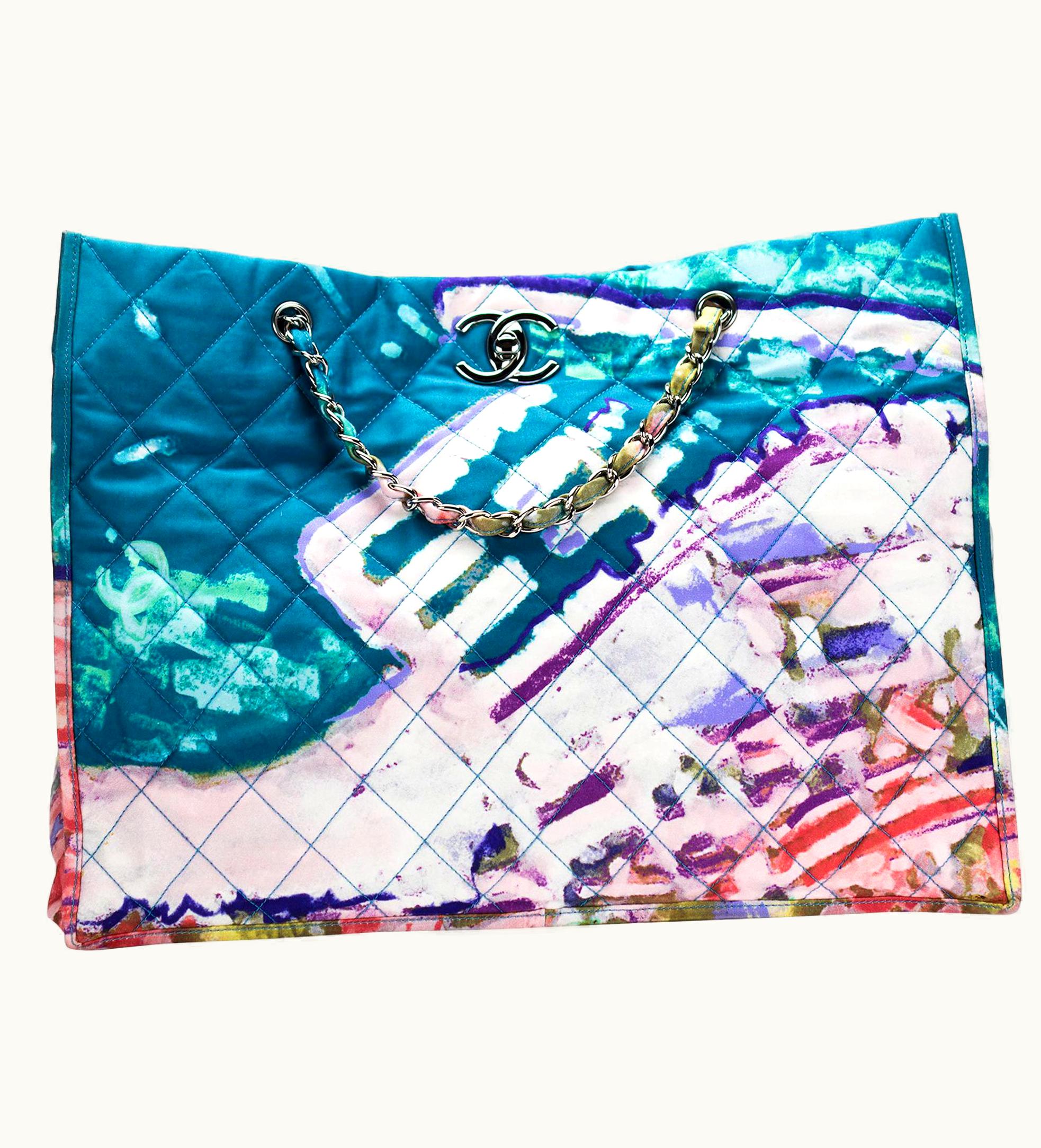 Chanel Chanel Graffiti Watercolor Limited Edition Tote Turquoise Nylon Beach Bag UZ0589427