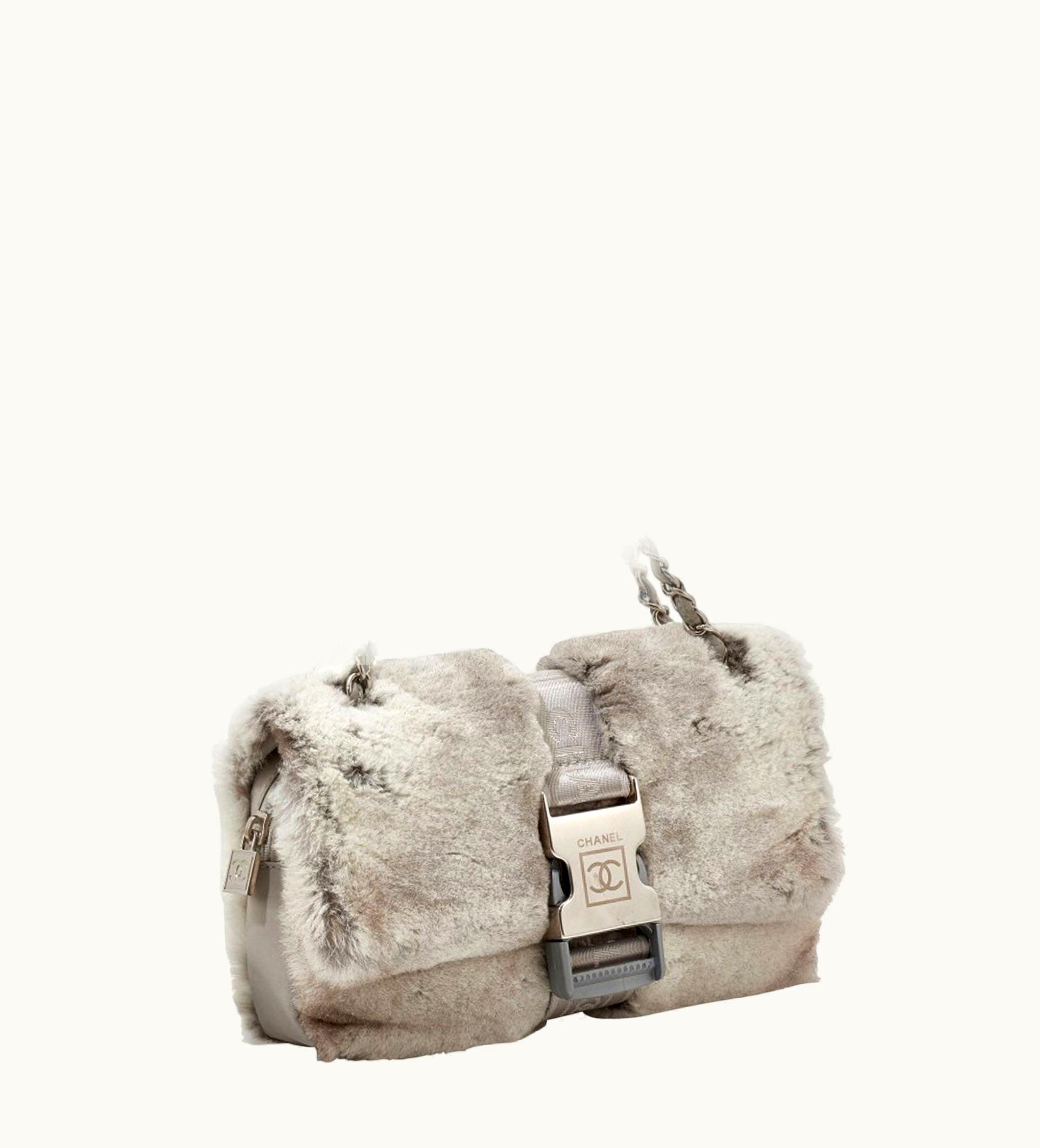 Chanel Chanel Vintage Grey Fur Sport Belt Lock Shoulder Bag UZ0589428