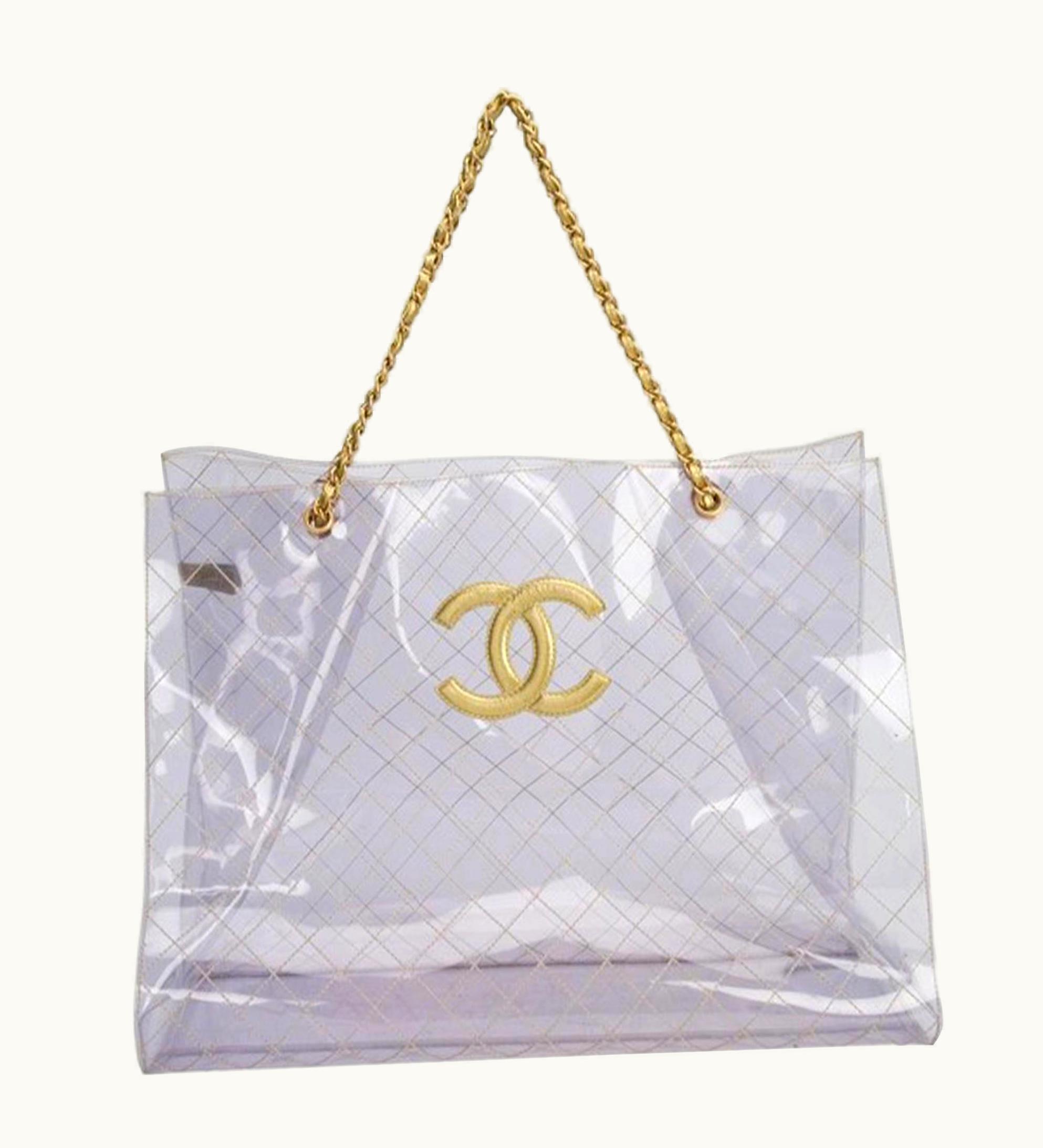 Chanel Chanel Rare Vintage 1990s Xxxl Oversized See Through Naked Gold Accent Pvc Tote