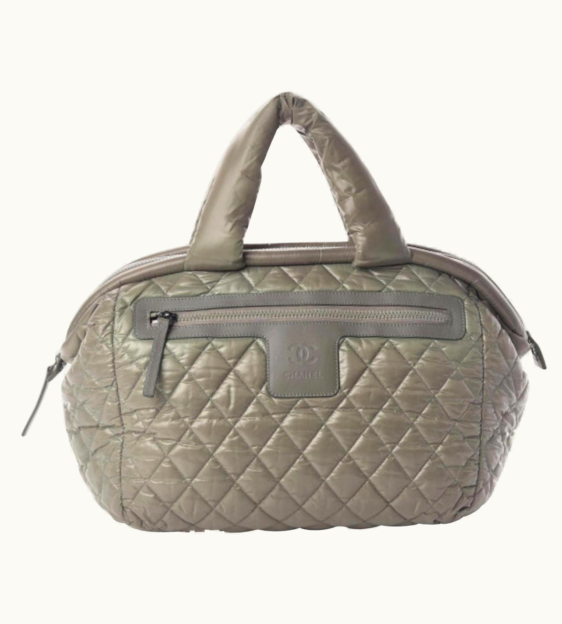 Chanel Chanel Vintage Green Nylon Quilted Coco Cocoon Bowler Tote