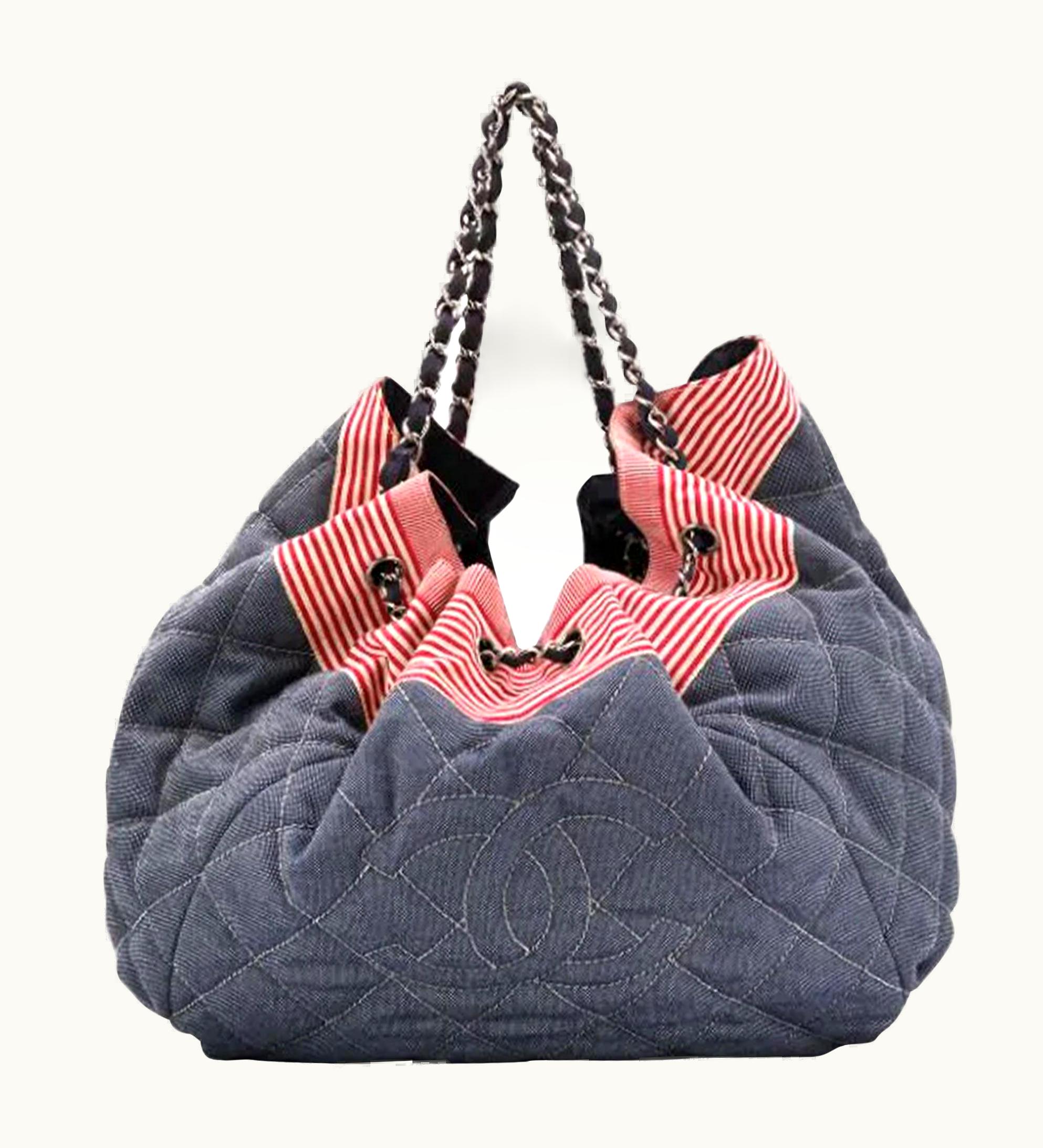 Chanel Chanel Vintage Denim Quilted Drawstring Hobo Shoulder Tote Bag