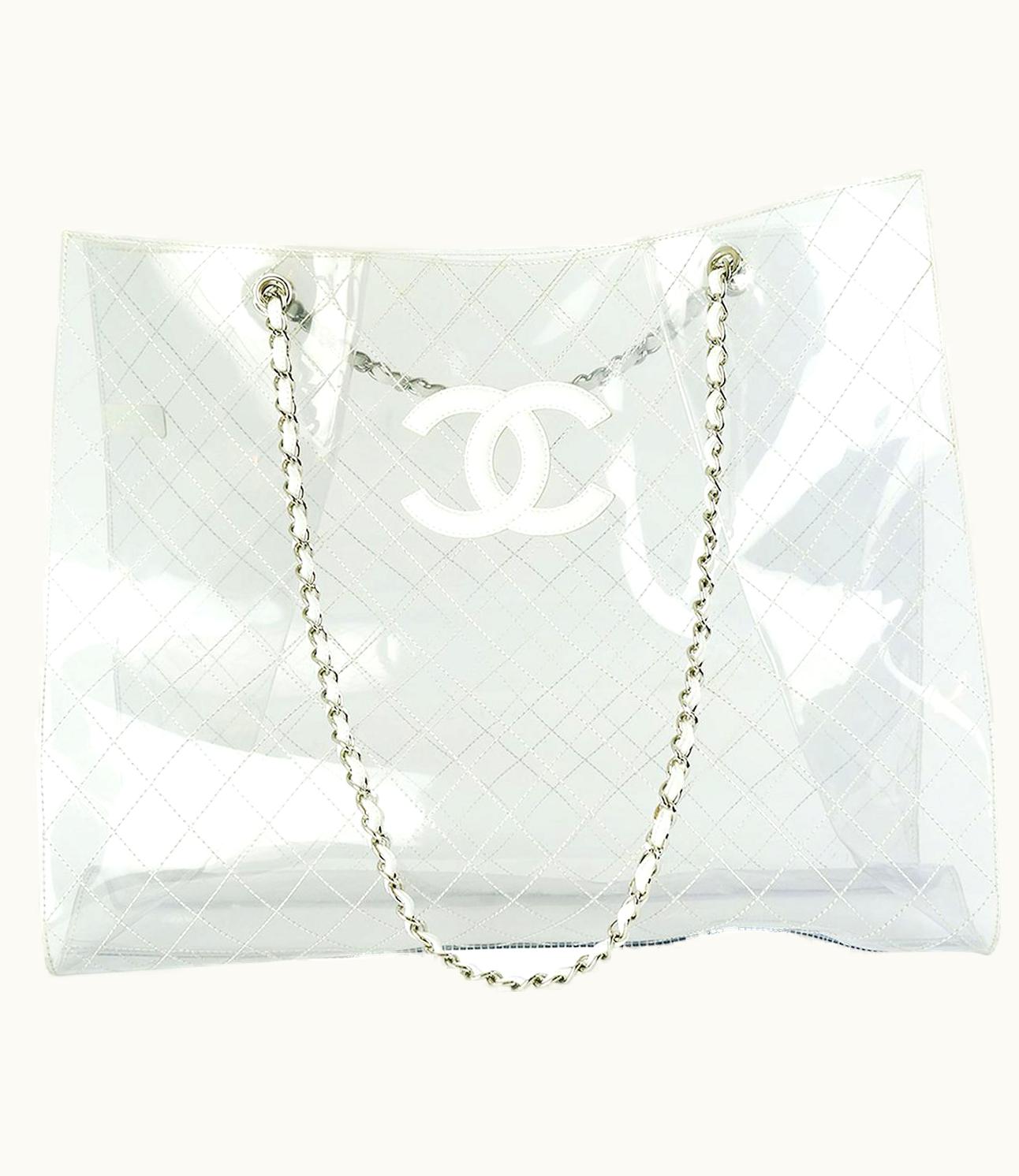 Chanel Chanel Transparent And Lambskin White Naked Xxxl Extra Large Clear Tote
