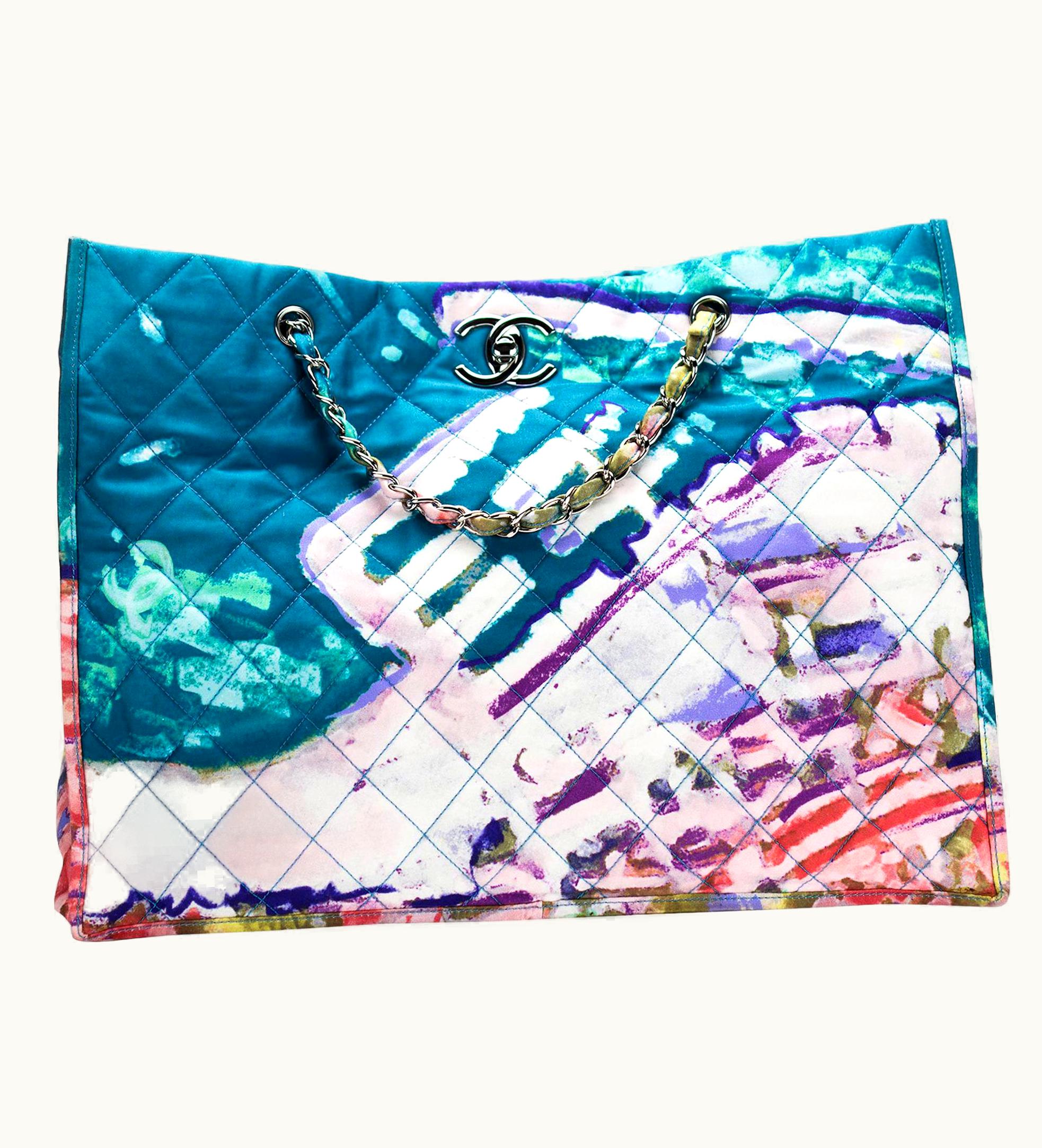 Chanel Chanel Graffiti Watercolor Limited Edition Tote Turquoise Nylon Beach Bag UZ0589439