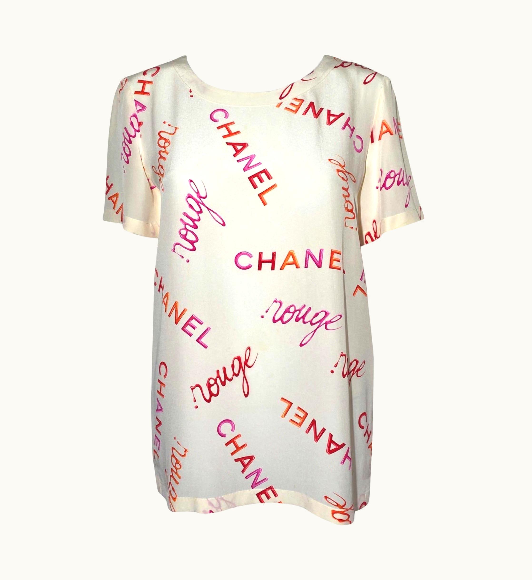 Chanel Chanel 1996 Rouge Coco Logo Silk Top T-shirt