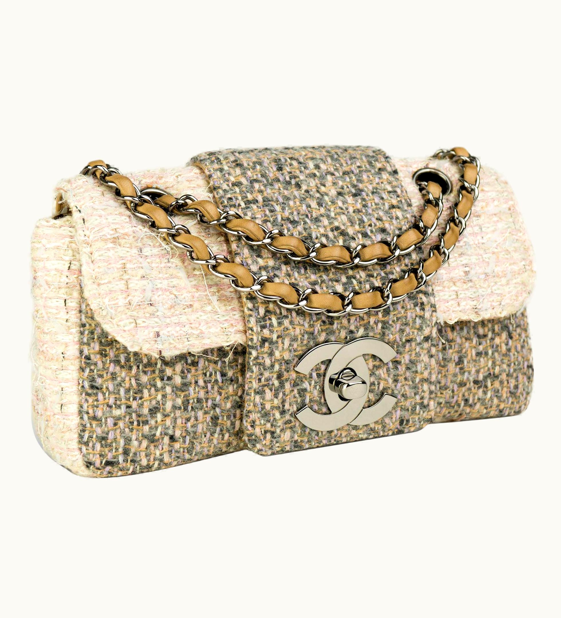 Chanel Chanel Small Rare Tweed Cream Beige Classic Flap Bag UZ0589457