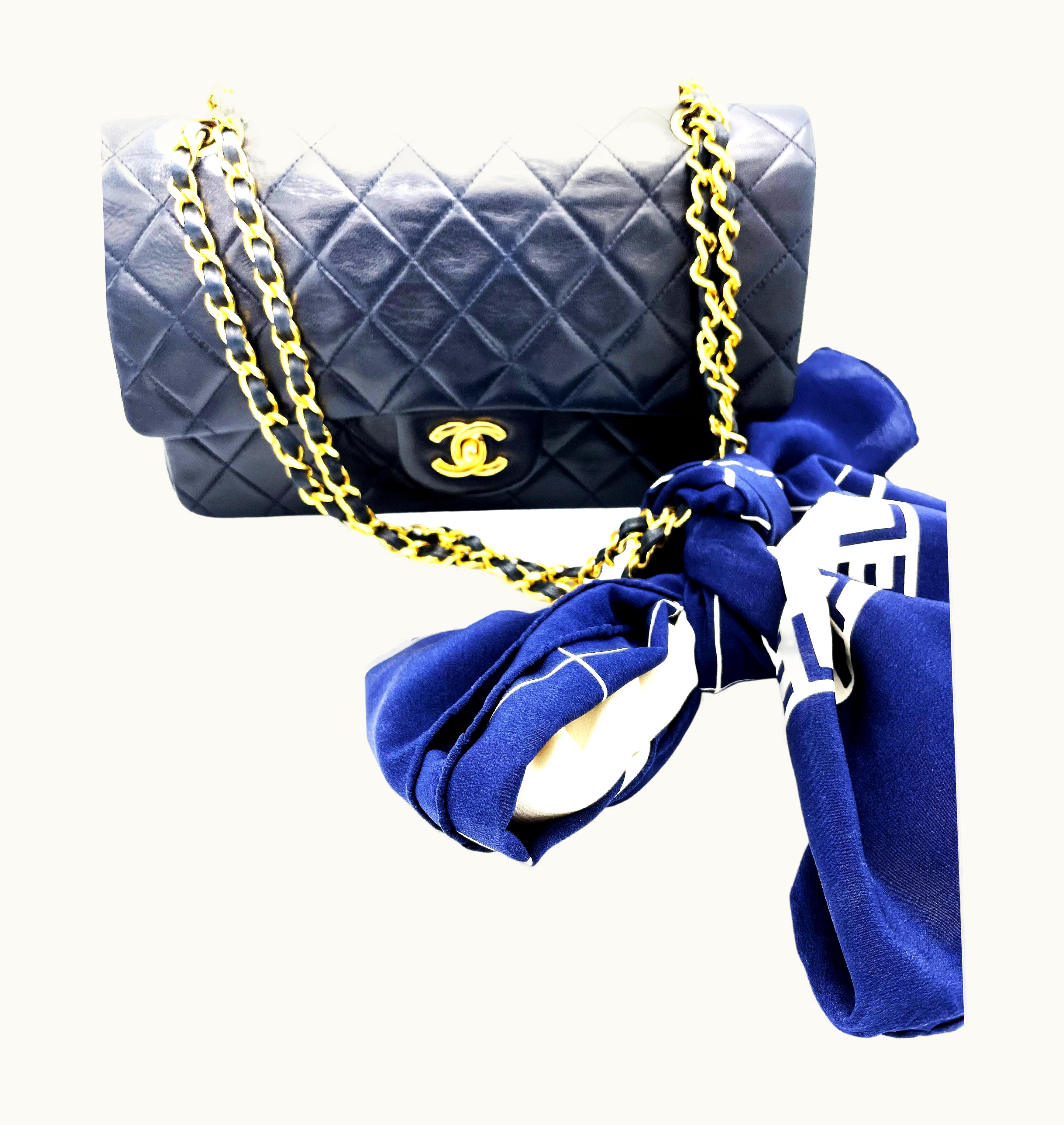 Chanel Chanel Classic 2.55 Double Flap Bag, Navy Quilted Lambskin, Medium 1985