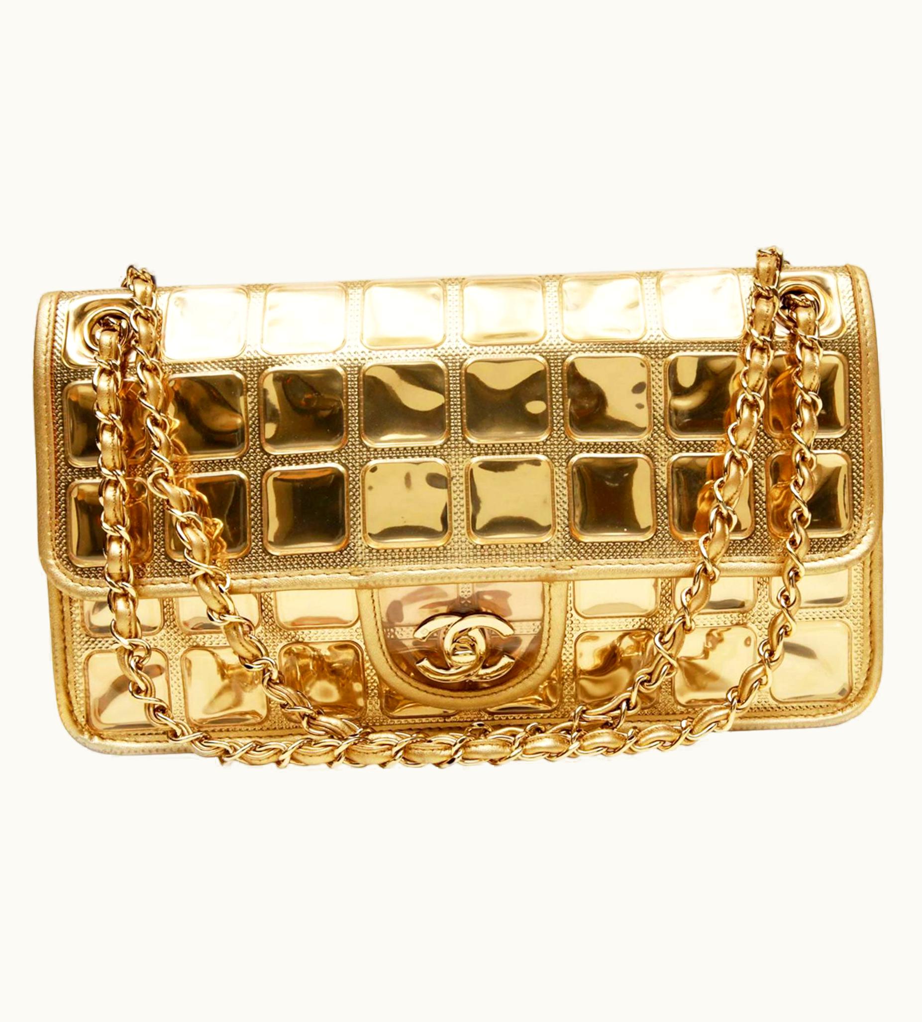 Chanel Chanel Limited Edition Ice Cube Flap Metallic Gold Lambskin Leather Shoulder Bag