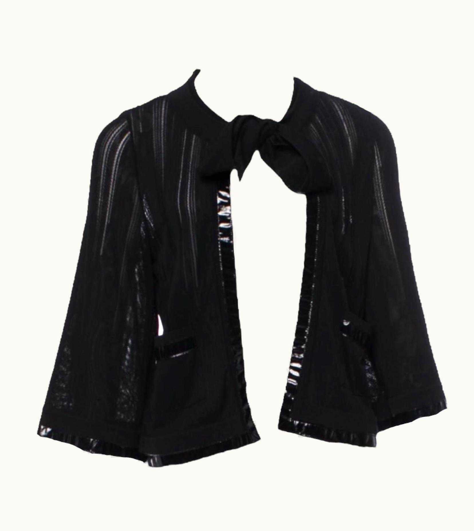 Chanel Chanel Black Knit Jacket Cardigan With Vinyl Trimmings