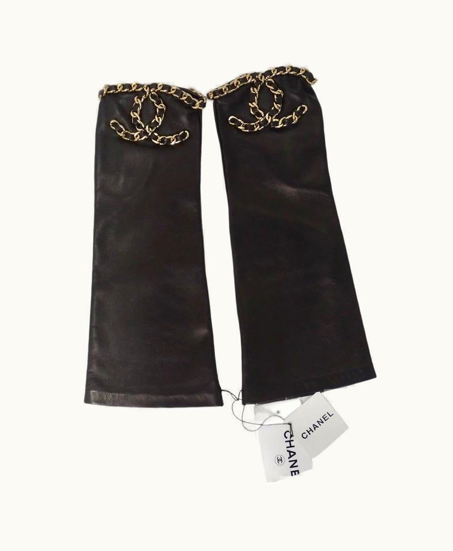Chanel Brand Chanel AW2020 Interlocking C Logo Leather Fingerless Gloves