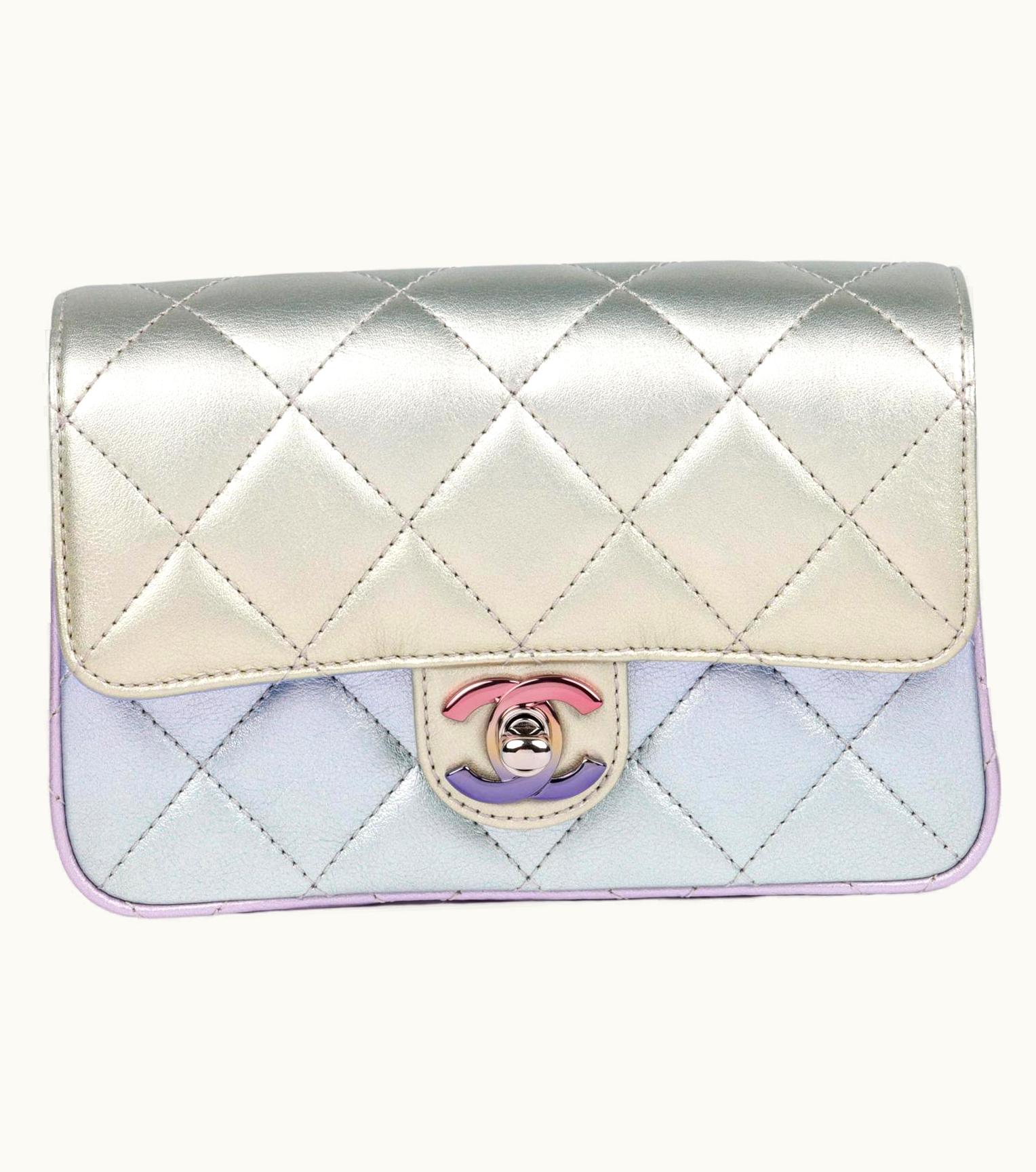 Chanel Chanel Silver, Yellow & Purple Gradient Quilted Lambskin Classic Wristlet Clutch