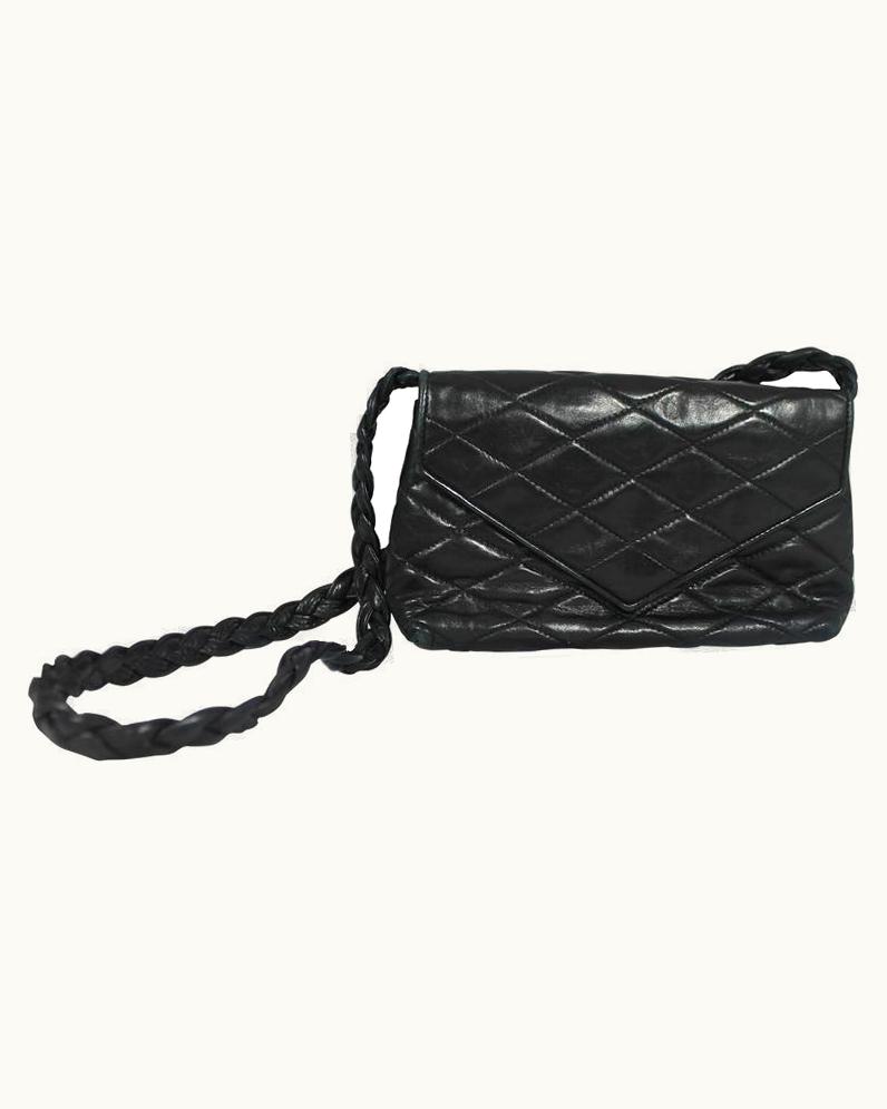 Chanel Chanel Vintage Black Quilted Lambskin Crossbody With Braided Strap  1987