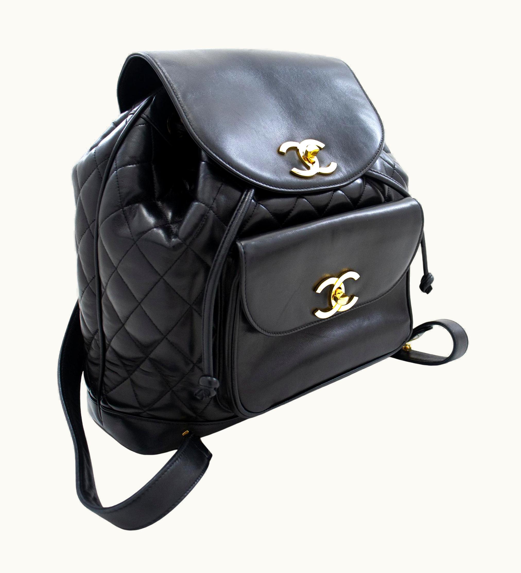 Chanel Chanel Backpack Chain Bag Black Flap Quilted Lambskin Leather