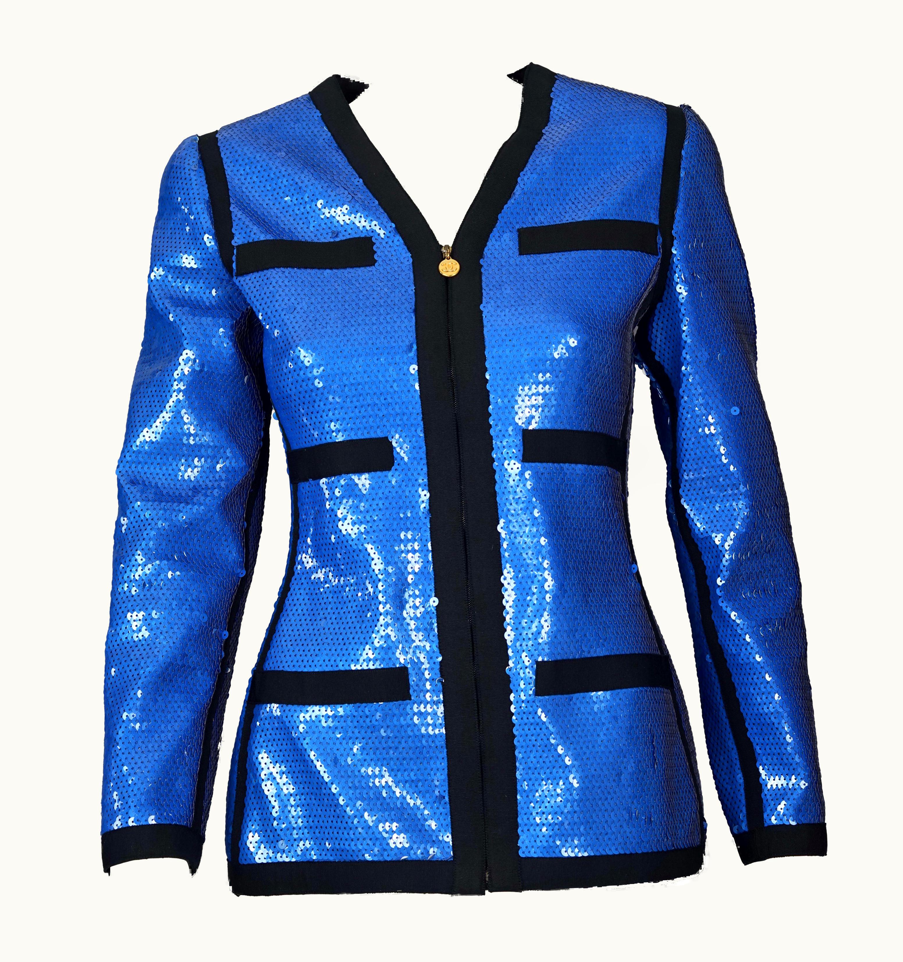 Chanel Vintage 1991 Chanel Blue Sequin Scuba Jacket