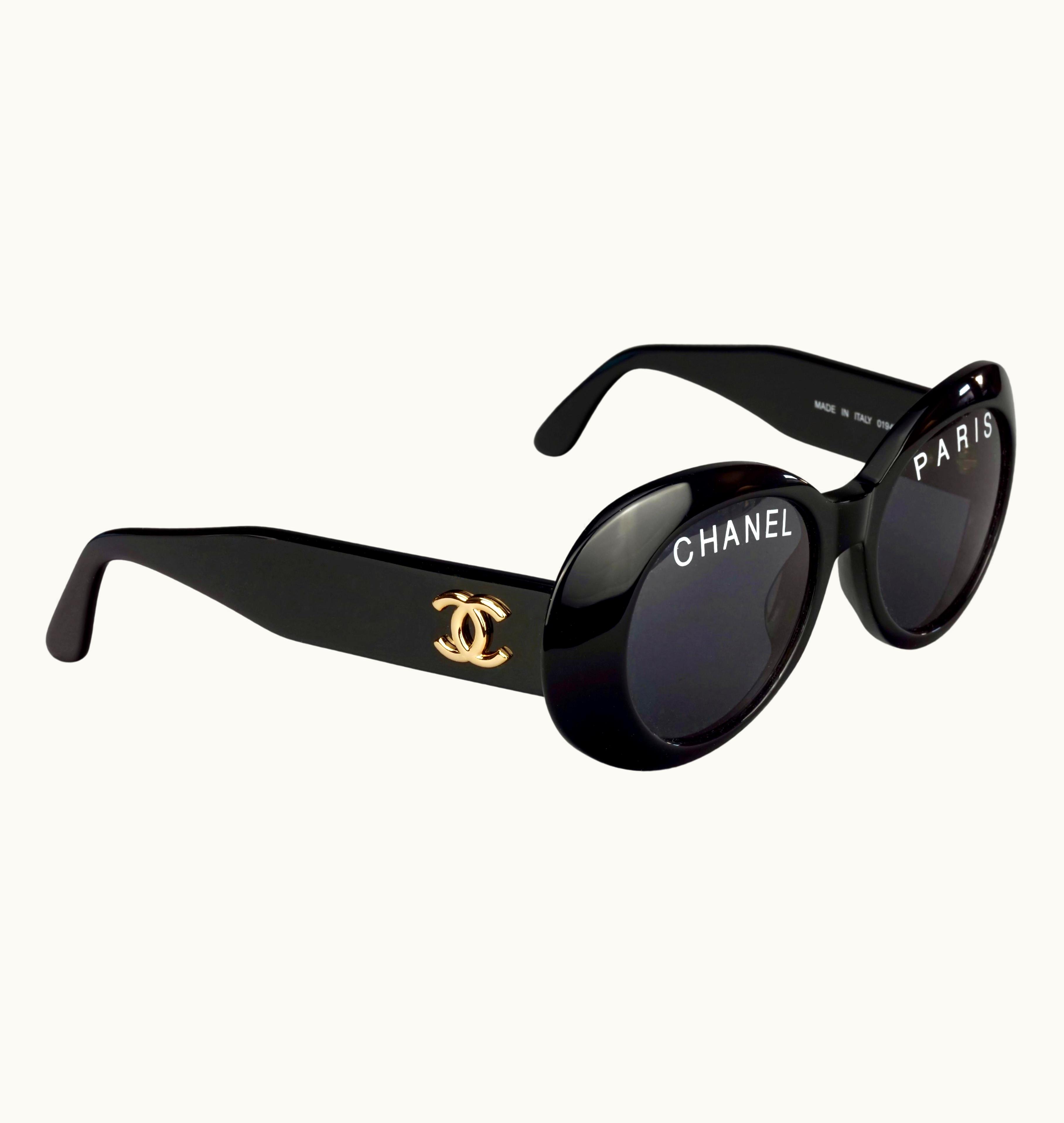 Chanel Vintage 1993 Iconic Chanel Paris Spelled Black Sunglasses