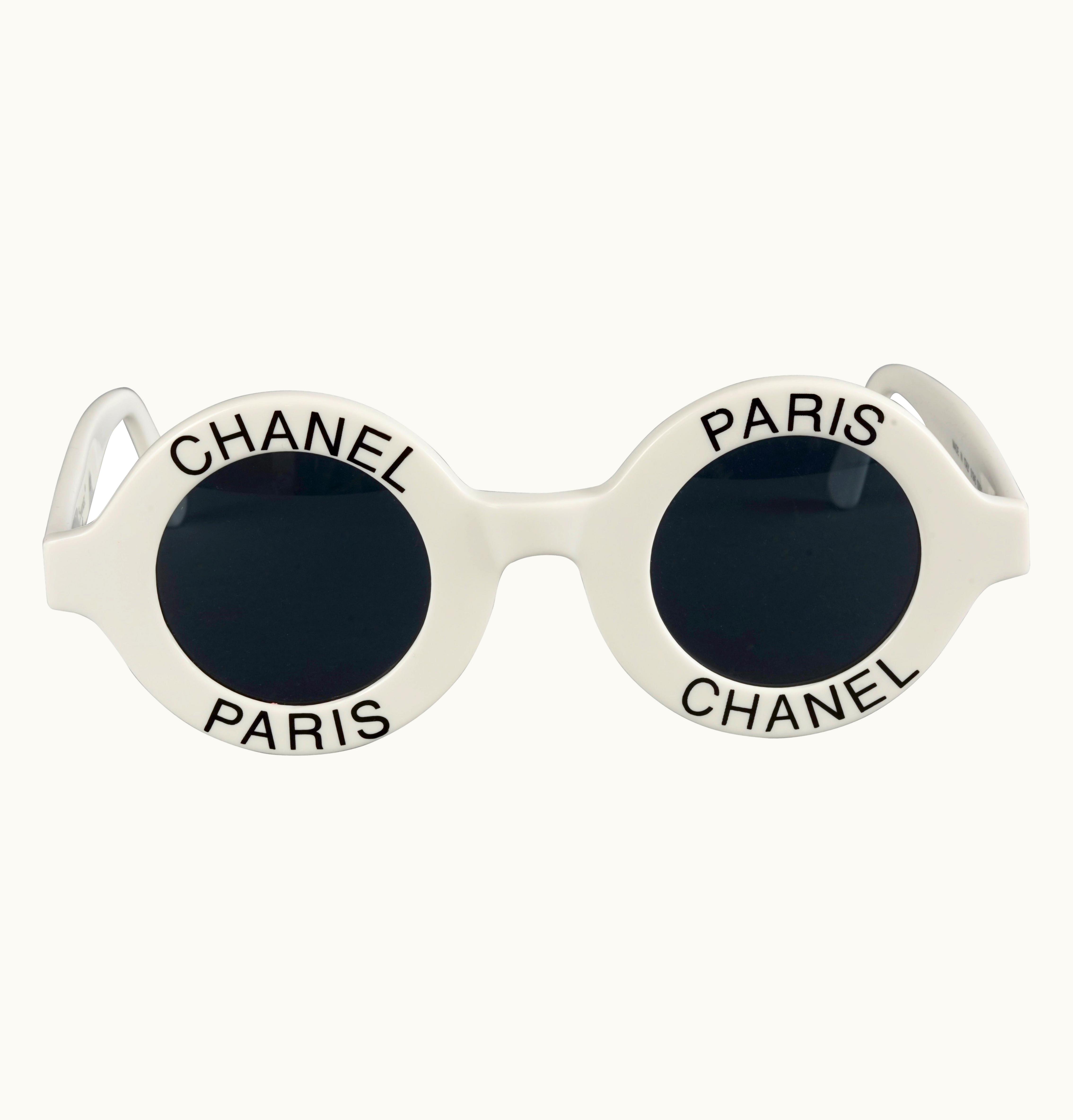 Chanel Vintage 1993 Iconic Chanel Paris Round White Sunglasses