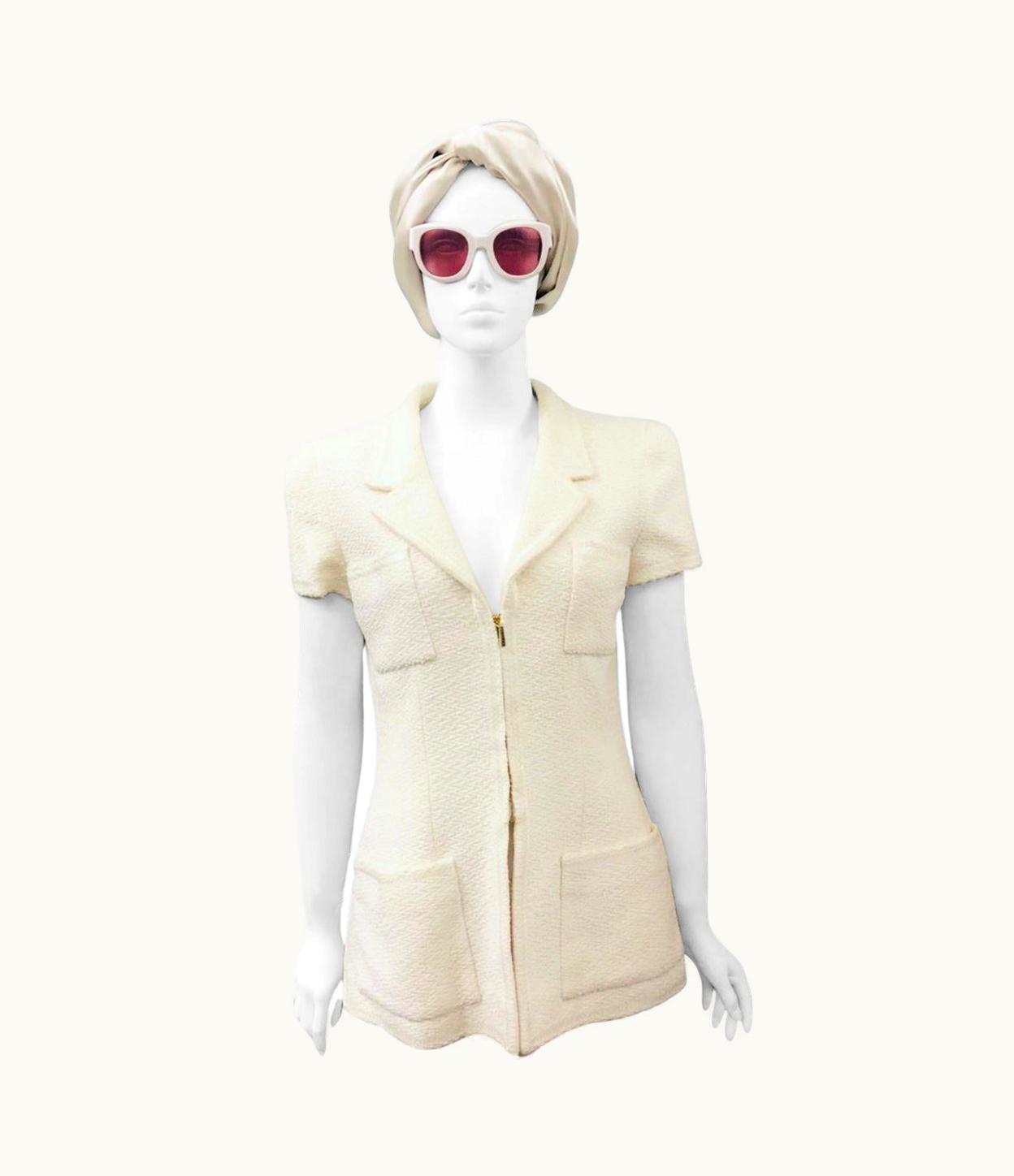 Chanel Chanel 1995 White Tweed Short Sleeves Jacket
