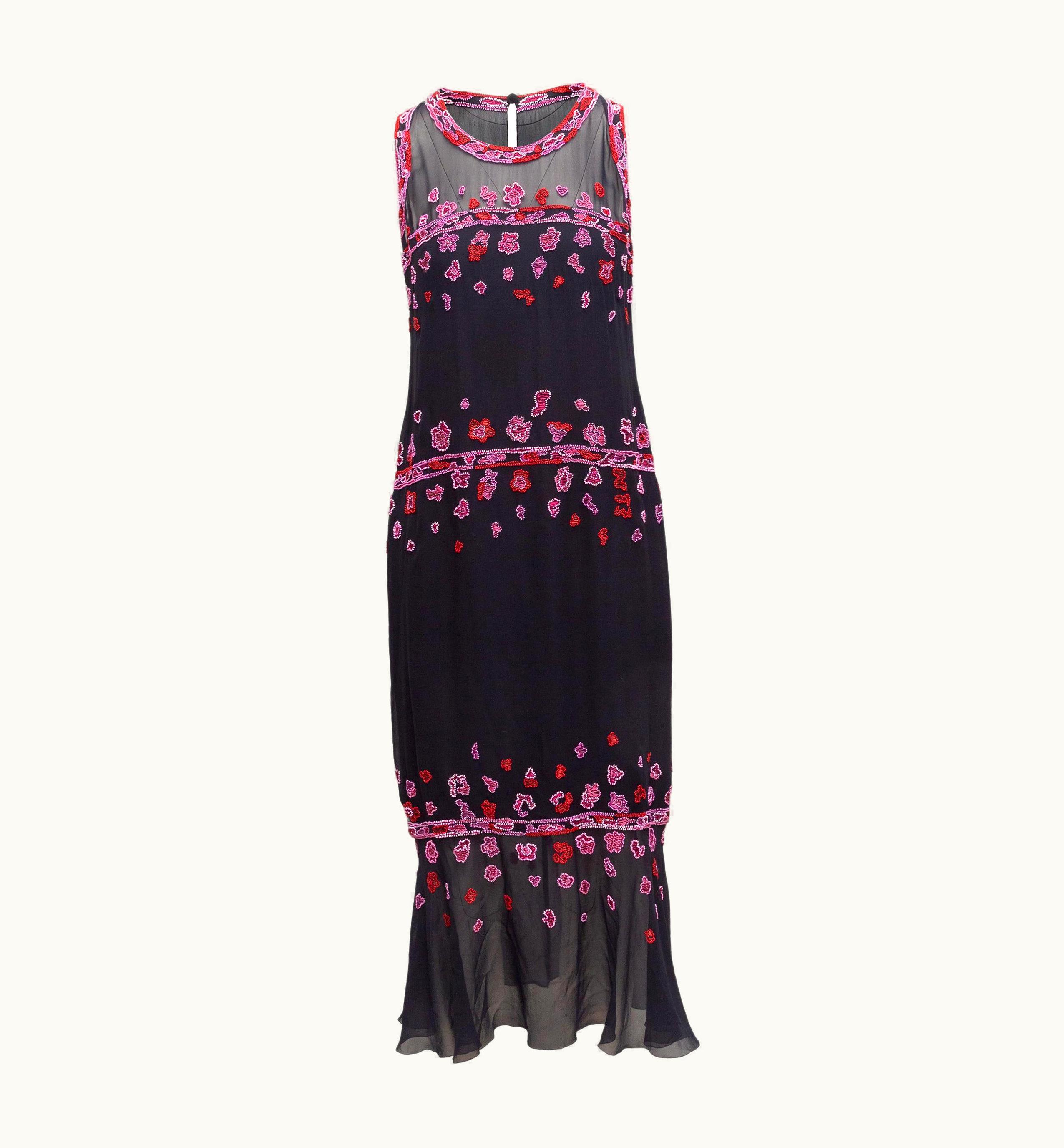 Chanel Chanel Navy & Pink Boutique 1997 Silk Dress