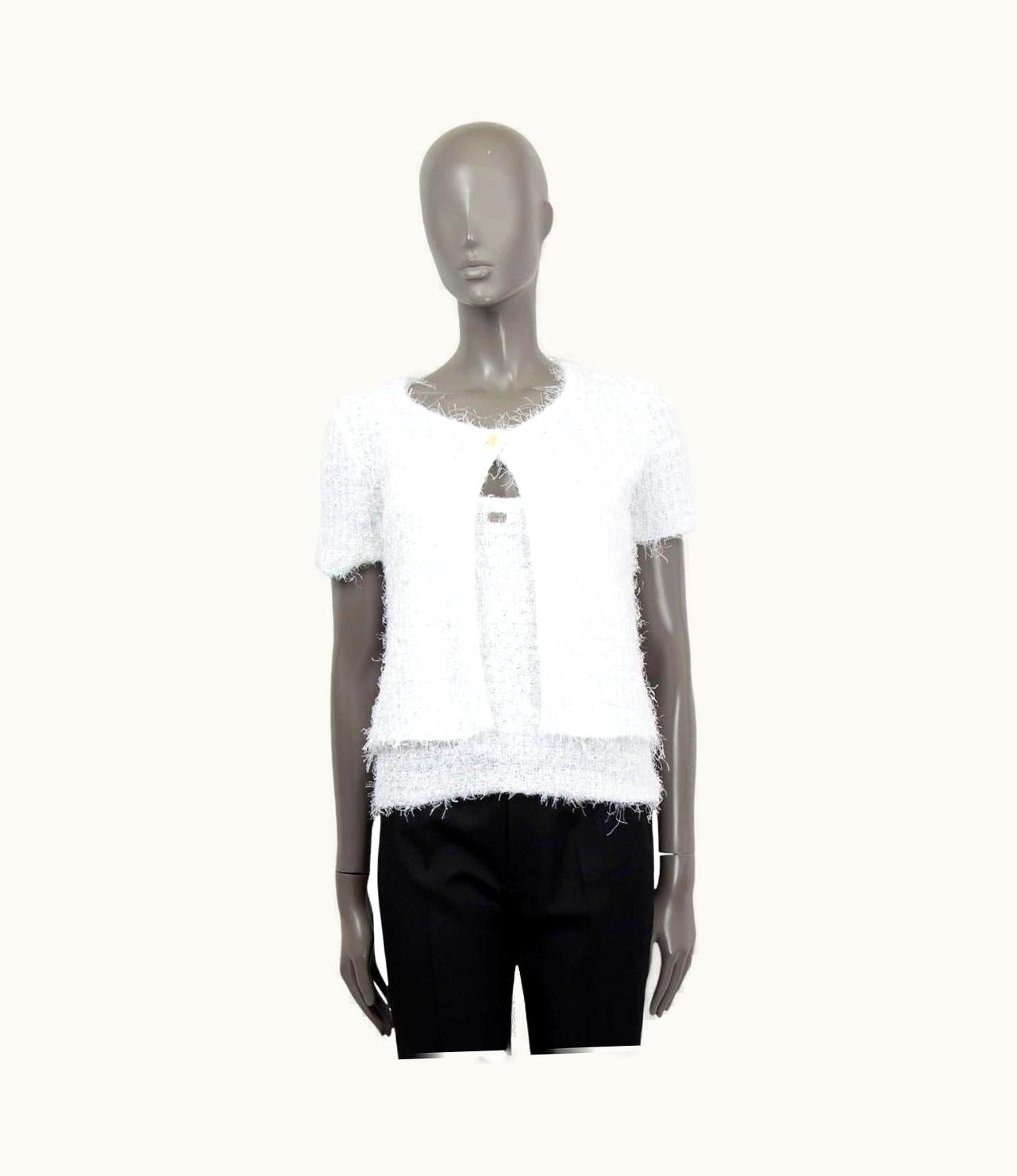 Chanel Chanel White 1999 99p Fuzzy Twinset Sweater