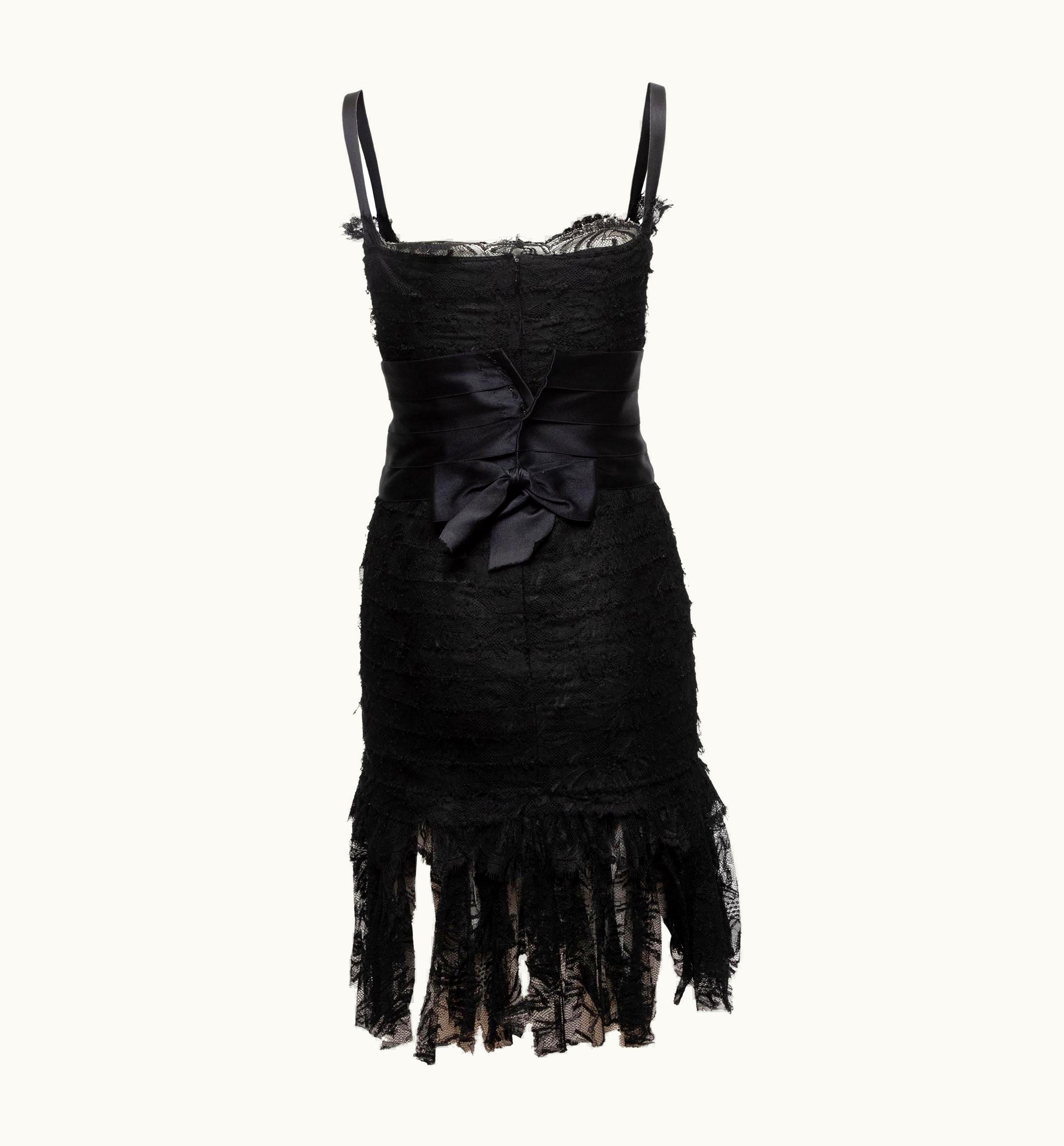 Chanel Chanel Black Cruise 2006 Tiered Lace Belted Dress