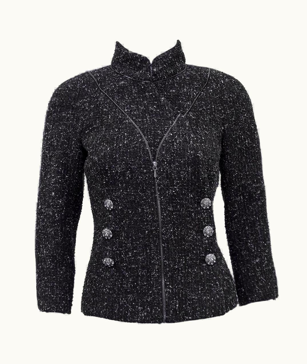 Chanel Fall 2008 Chanel Steel Gray Boucle Double Breasted Blazer