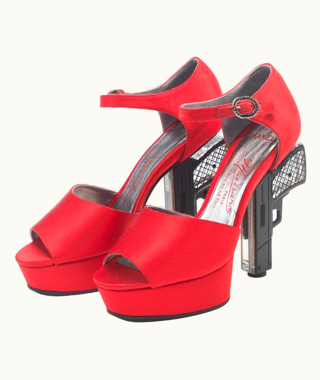 Chanel 2009 Miami Cruise Collection Massaro For Chanel Red Silk Pistol Heels