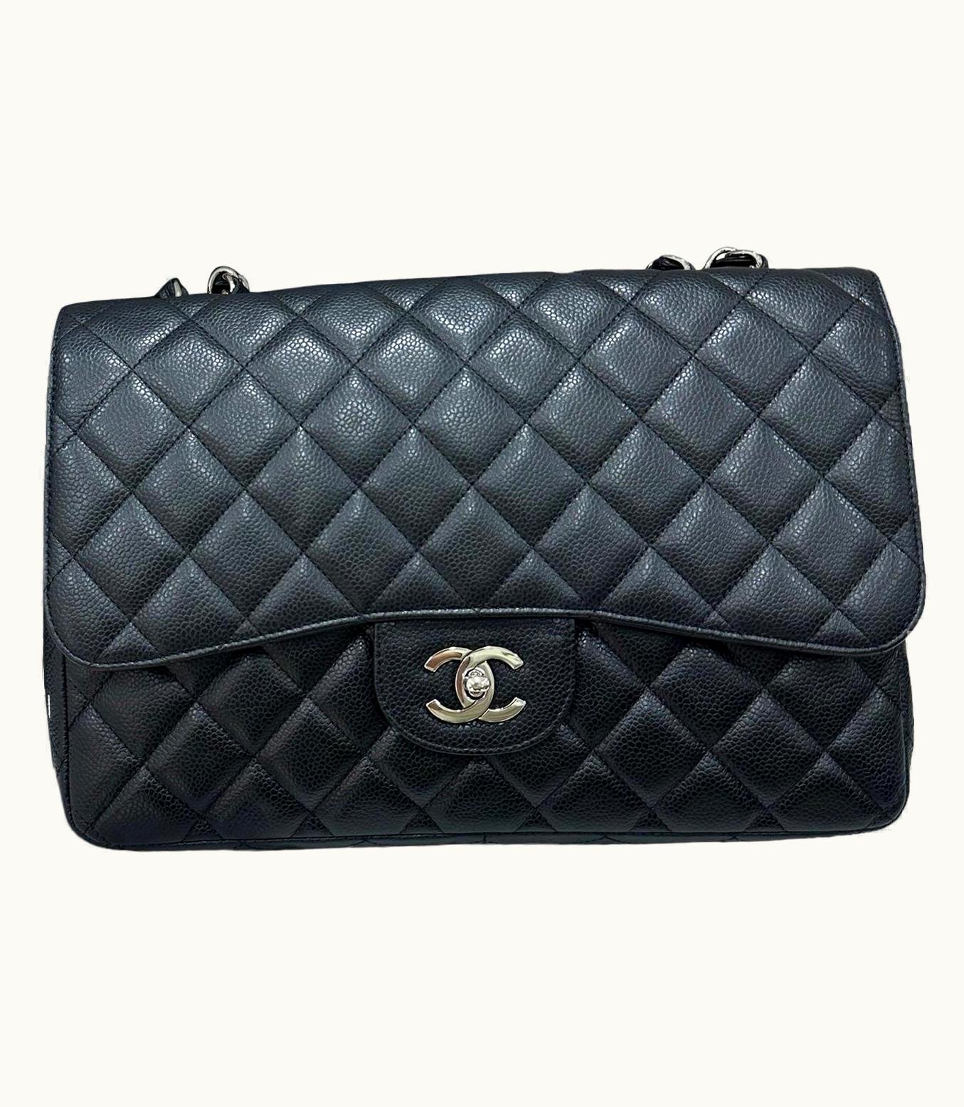 Chanel 2009 Chanel Jumbo Black Caviar Leather Top Shoulder Bag