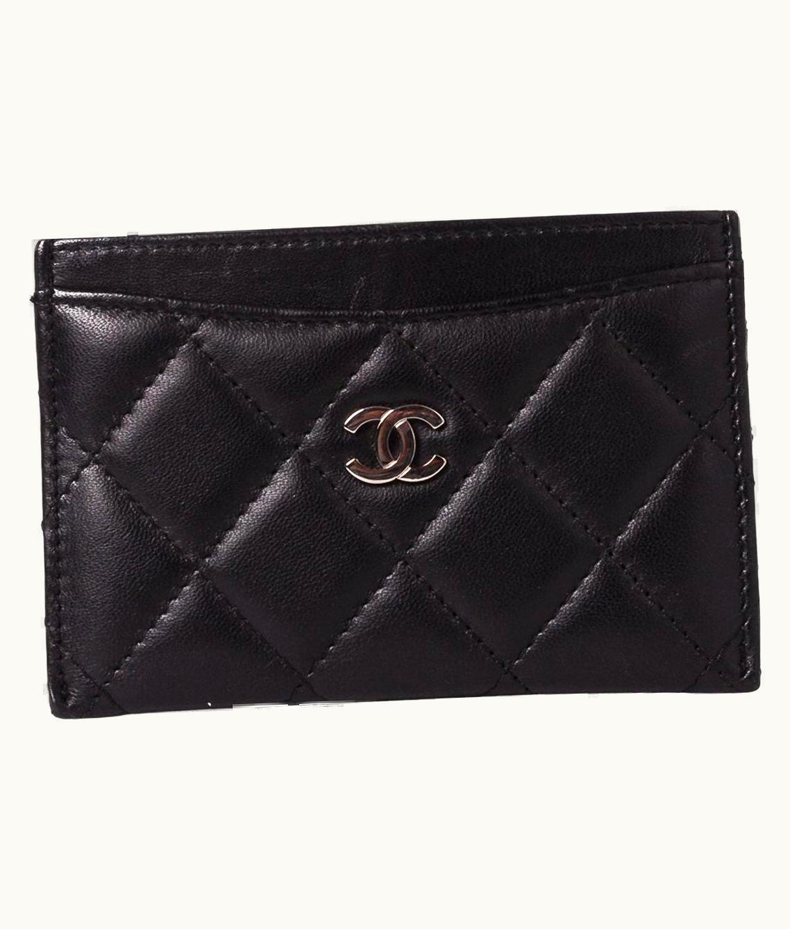 Chanel Chanel Black Lambskin Quilted Cc Cardholder Wallet (2011)