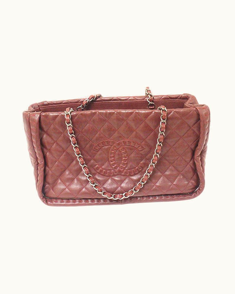 Chanel Chanel Istambul Stich Logo Open Shoulder Tote Burgundy Leather Handbag 2012