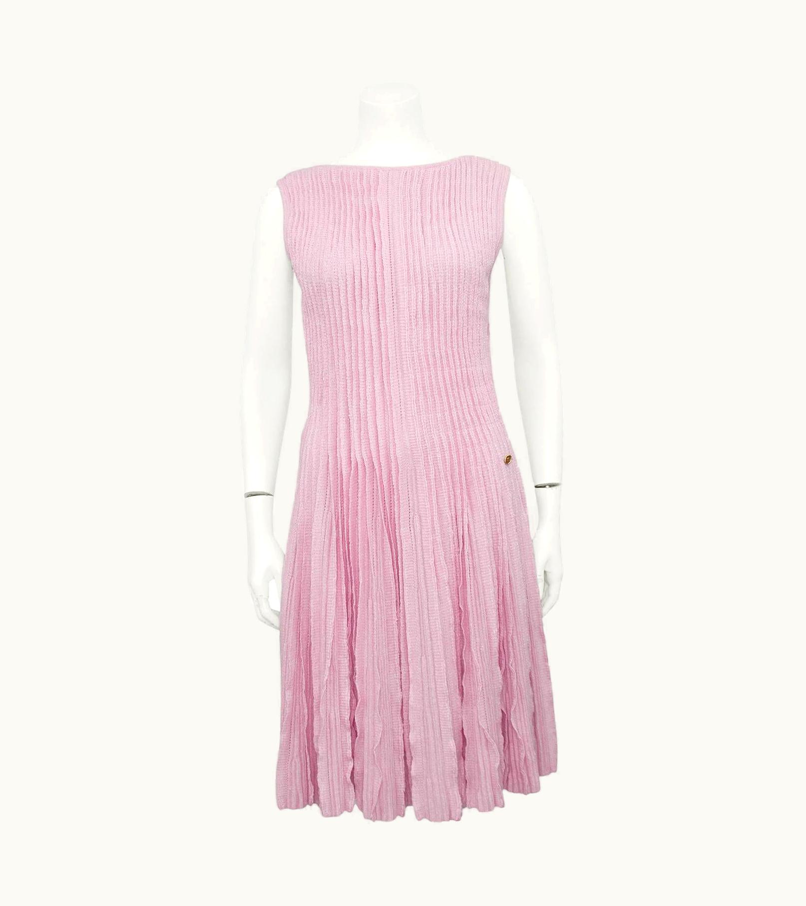 Chanel 2012 Chanel Pink Linen & Cashmere Plisse Knit Dress